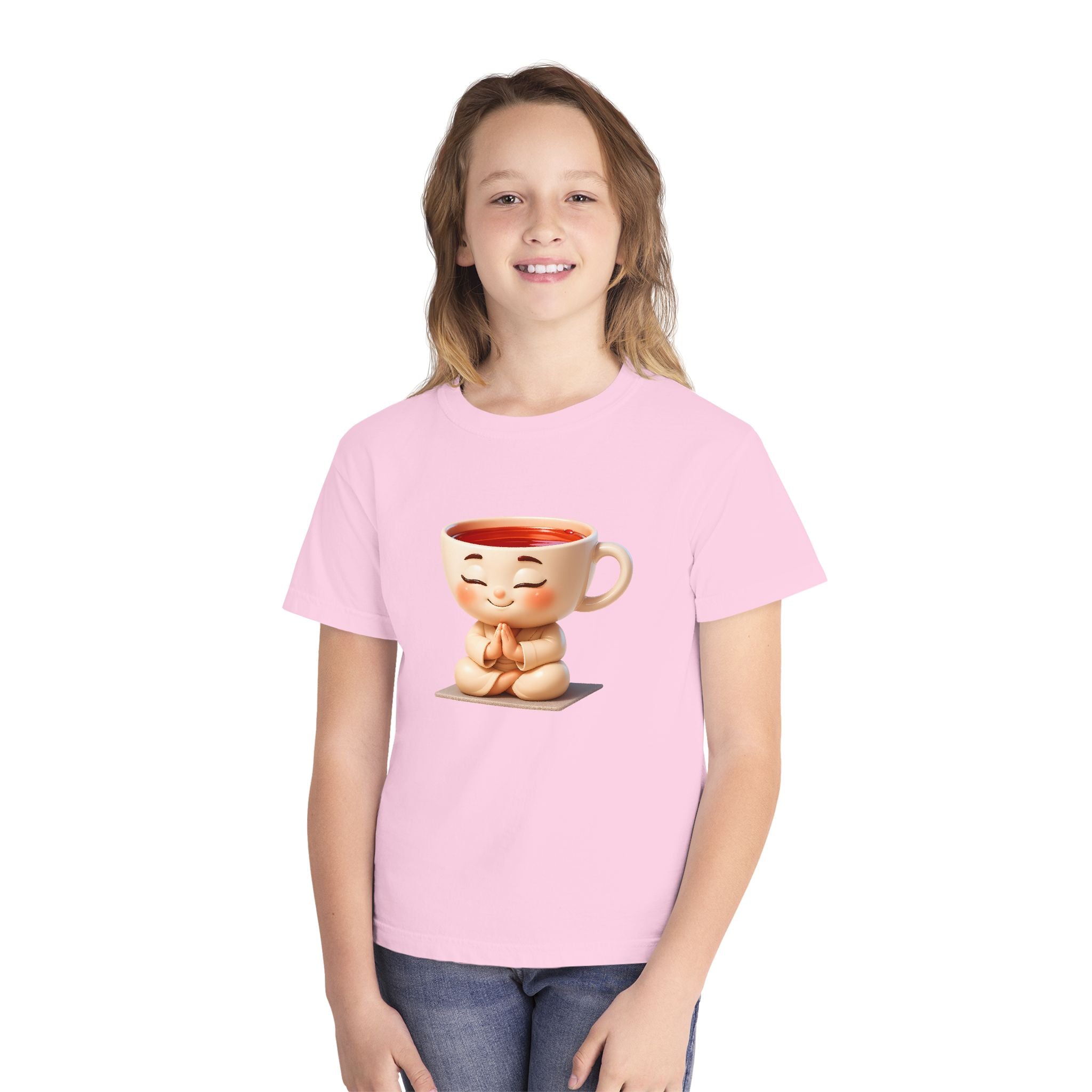 Youth Tee — Cute Meditating Teacup Cartoon Shirt for Kids