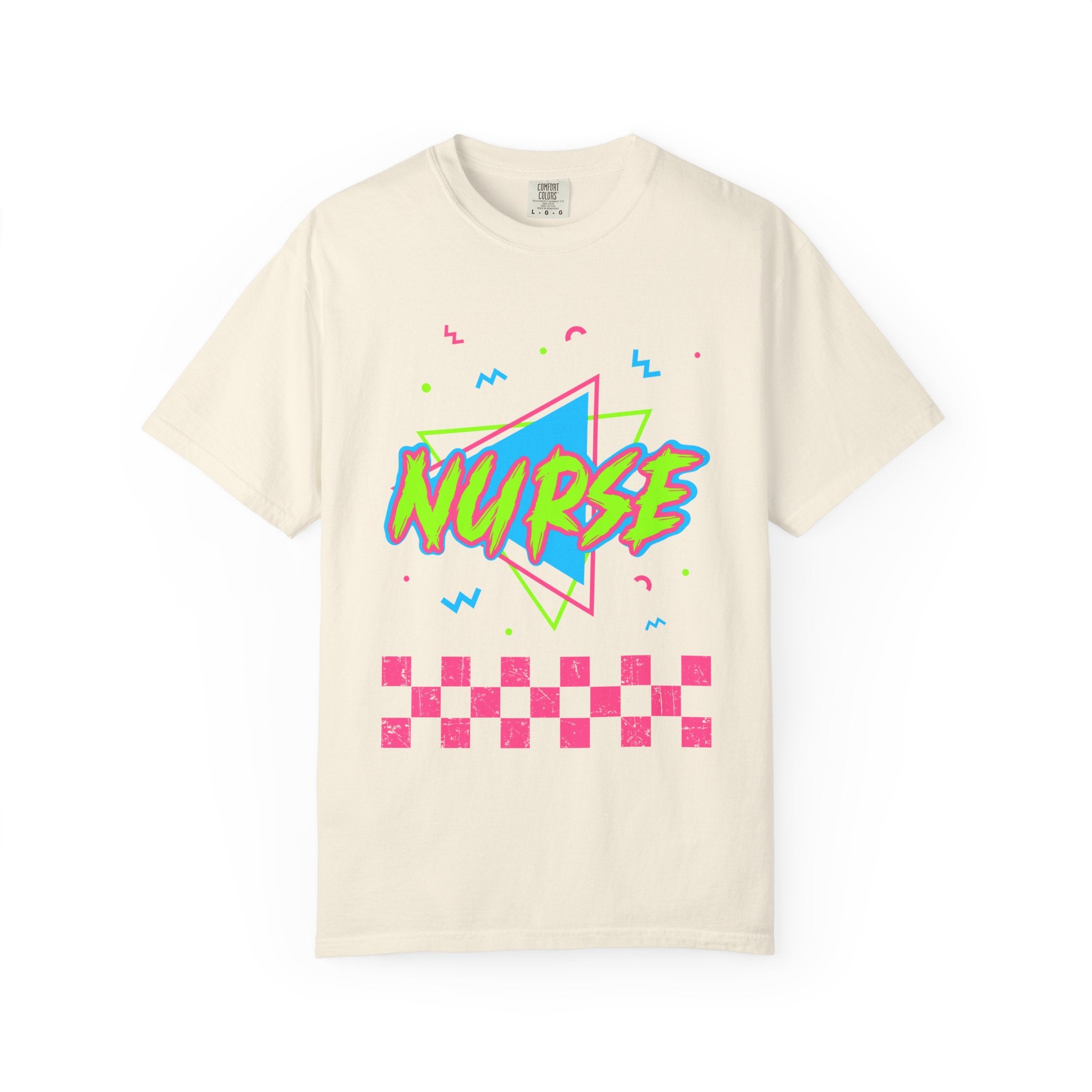 Nurse Retro 90s Graphic T-Shirt — Neon Checkerboard Medical Tee