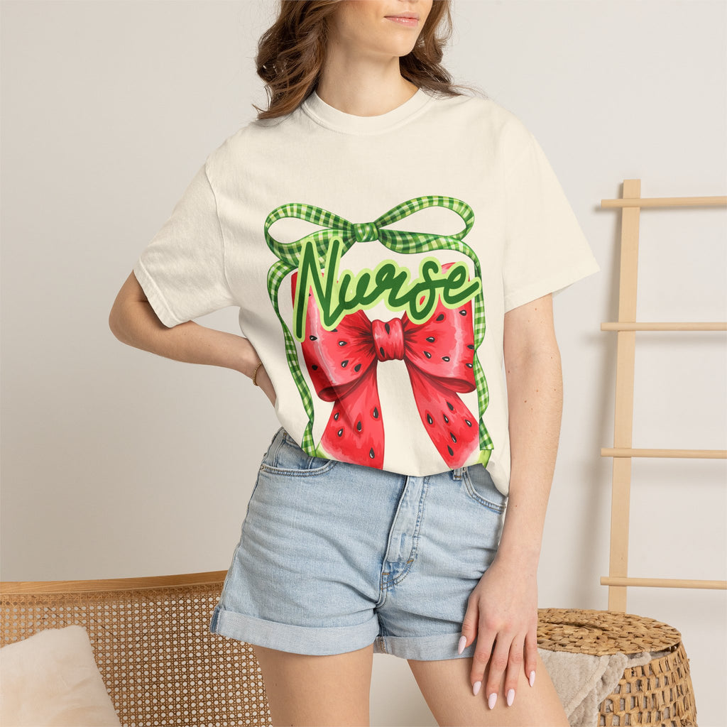 Nurse Watermelon Bow T-Shirt — Cute Summer Nurse Gift