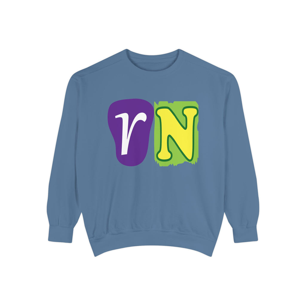 Sweatshirt — Retro Purple & Green 'VN' Graphic Crewneck