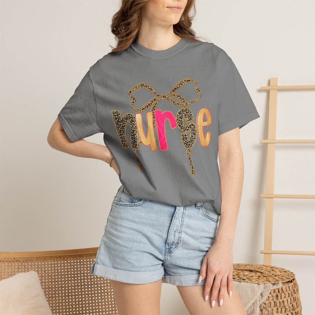 Nurse Leopard Bow T-Shirt — Cute Colorful Nurse Tee