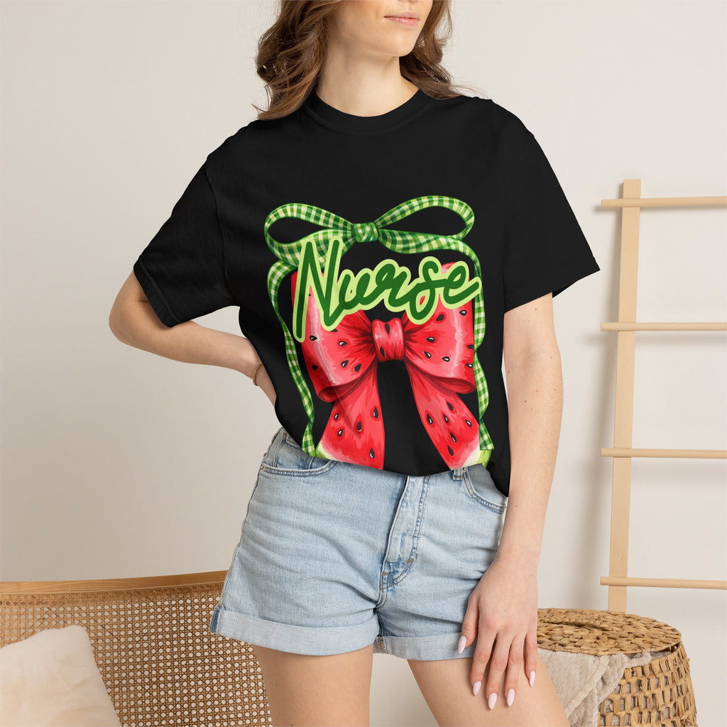 Nurse Watermelon Bow T-Shirt — Cute Summer Nurse Gift
