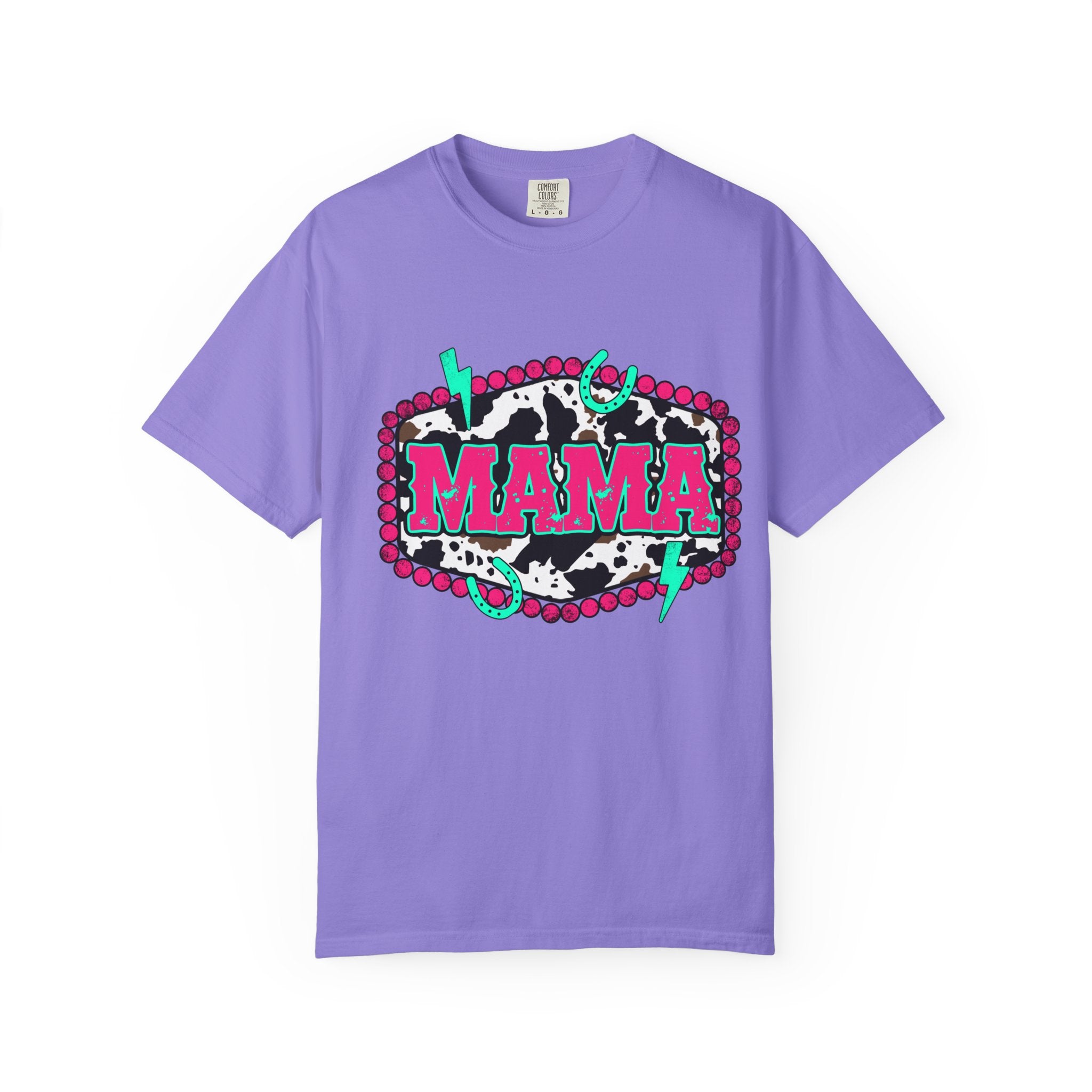Mama Graphic T-Shirt — Retro Cowprint Neon Design