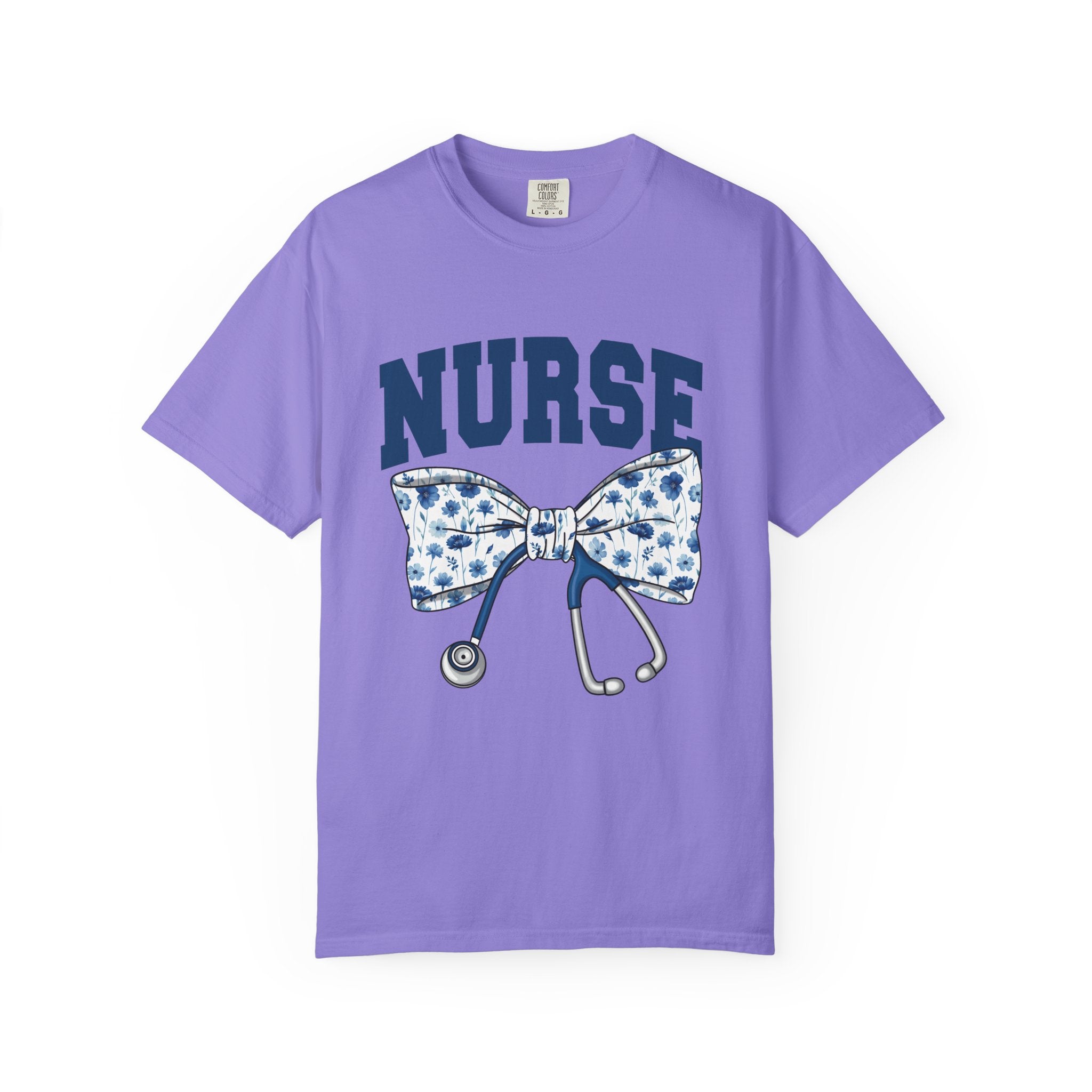 Nurse Bow Tie T‑Shirt – Floral Stethoscope Graphic Tee for Nurses