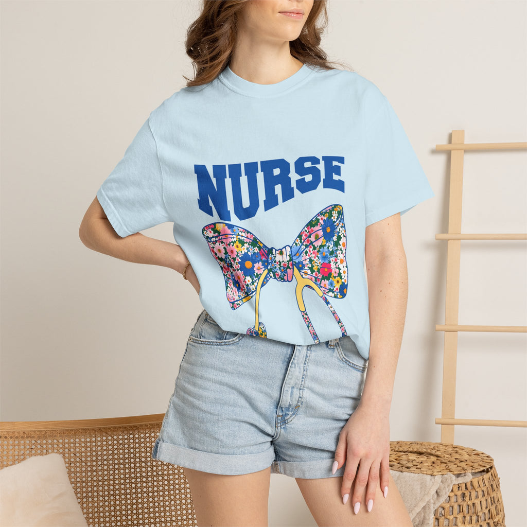 Nurse Floral Stethoscope T-Shirt — Floral Bow & Stethoscope Nurse Tee