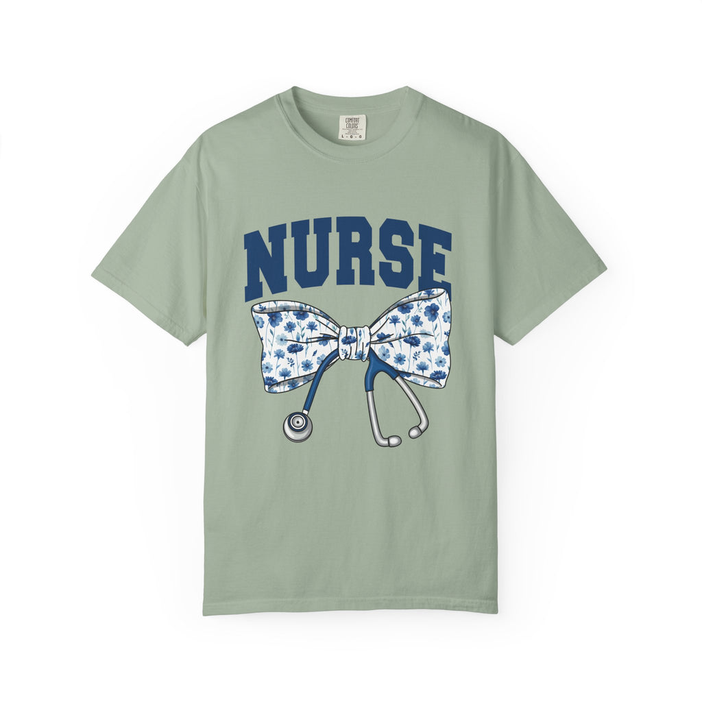 Nurse Bow Tie T‑Shirt – Floral Stethoscope Graphic Tee for Nurses