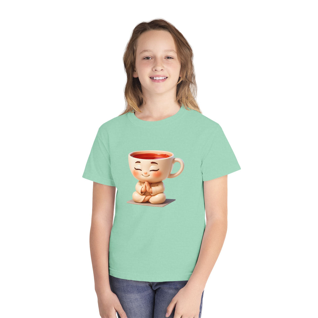 Youth Tee — Cute Meditating Teacup Cartoon Shirt for Kids
