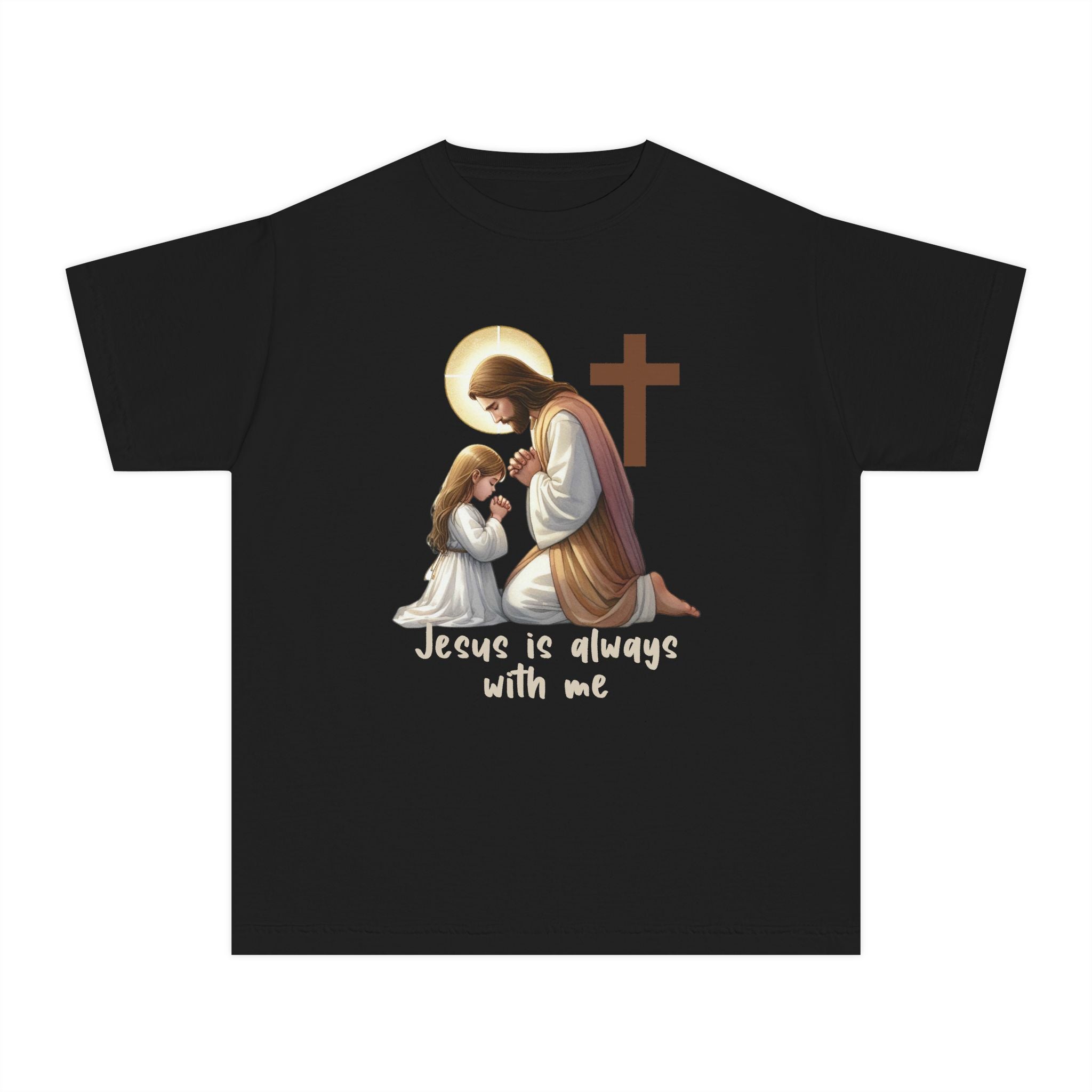 Youth Tee — "Jesus is Always With Me" Christian Prayer Kids T-Shirt