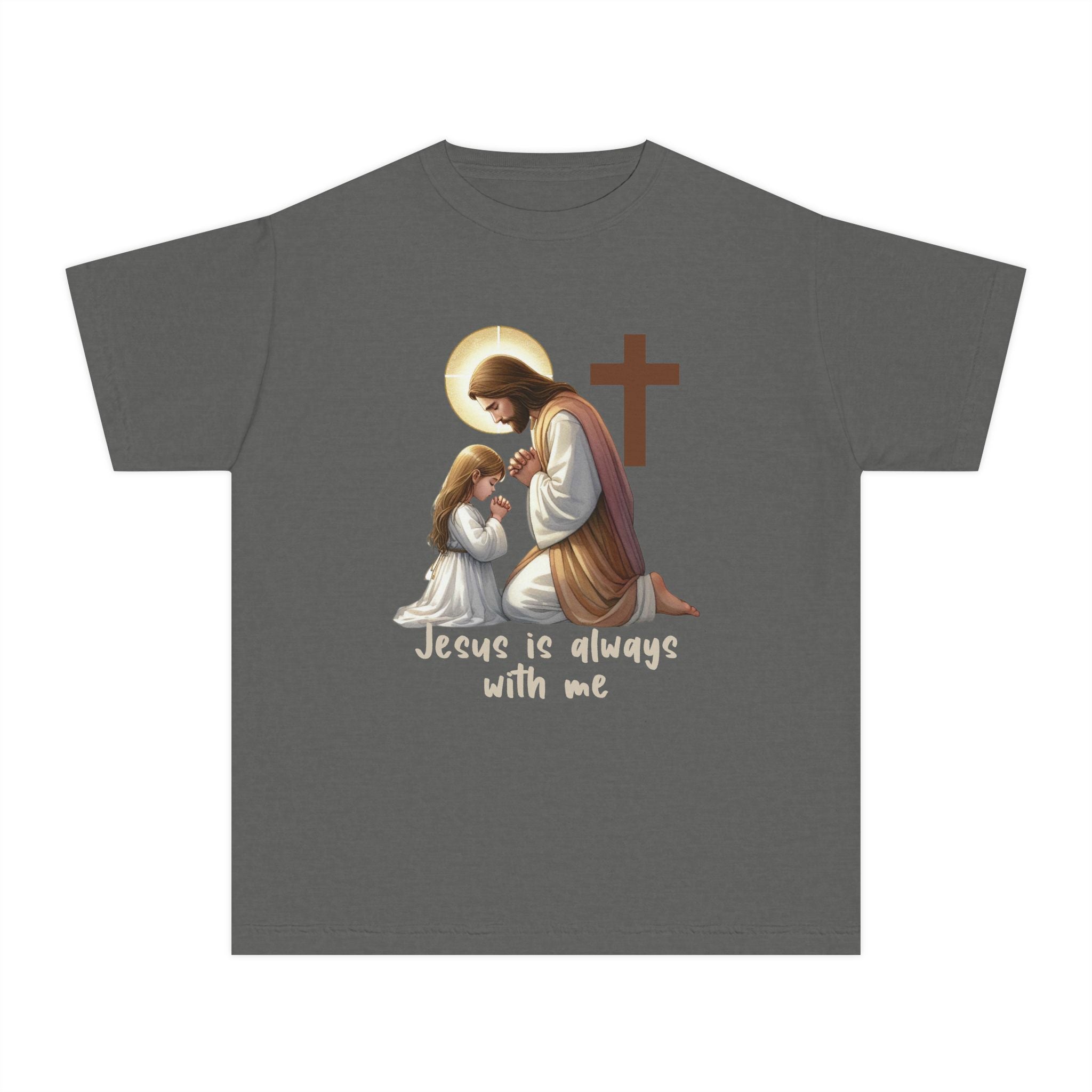 Youth Tee — "Jesus is Always With Me" Christian Prayer Kids T-Shirt