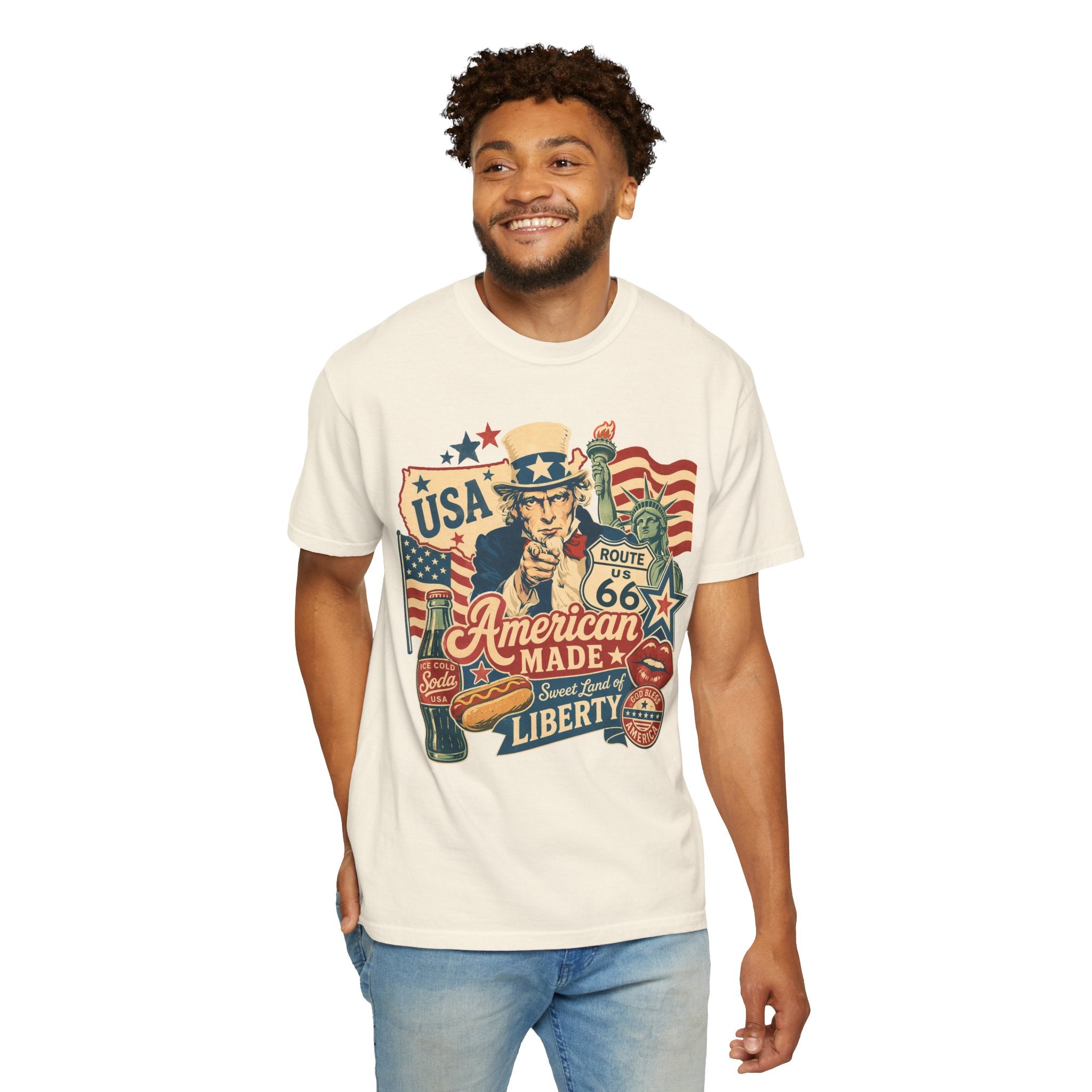 American Made Liberty T-Shirt — Vintage Uncle Sam Route 66 USA Graphic