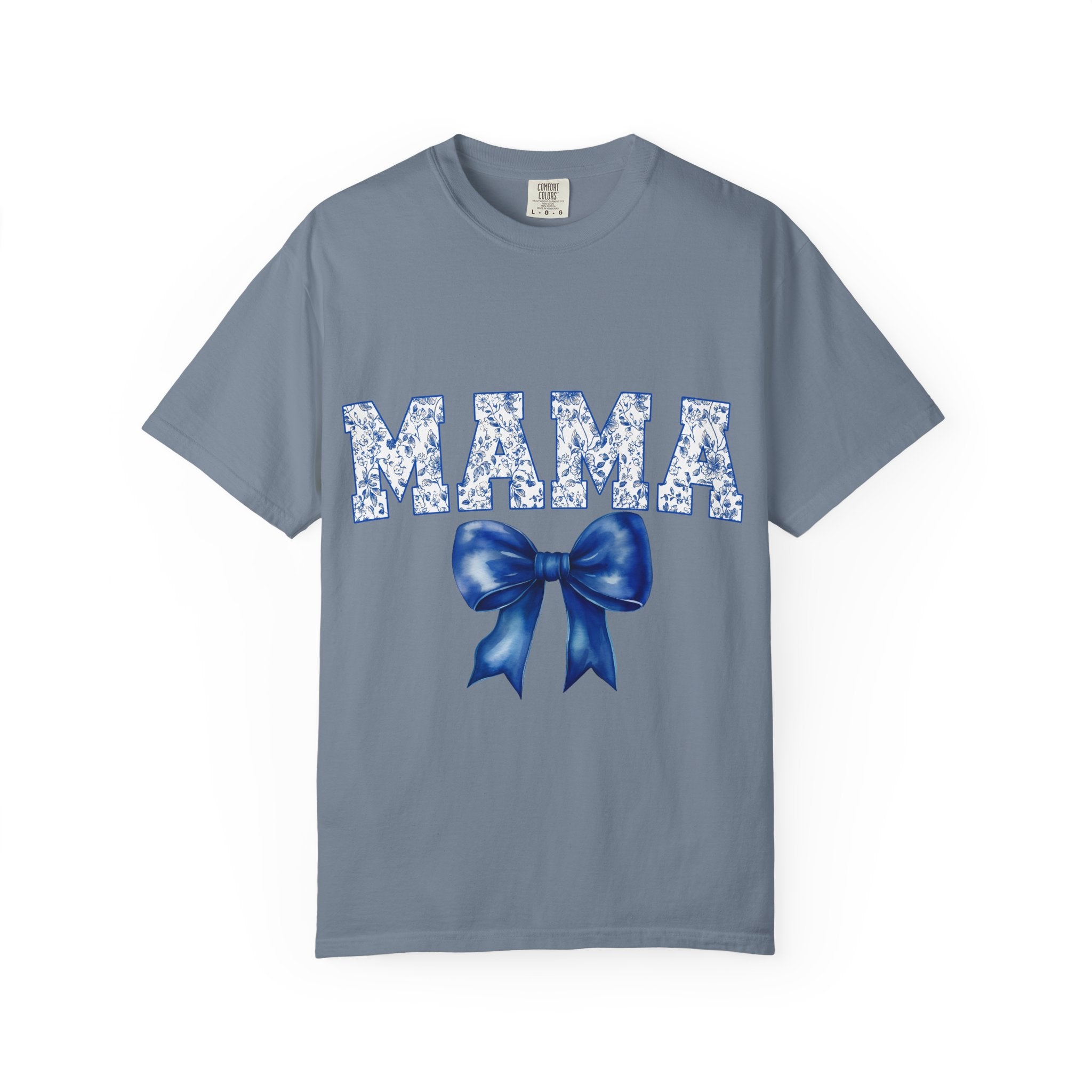Mama Floral-Pattern T-Shirt with Blue Bow — Mother's Day Gift Tee