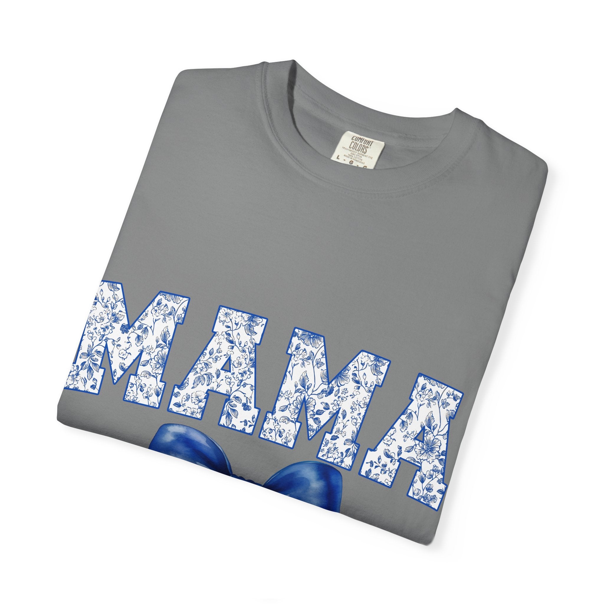 Mama Floral-Pattern T-Shirt with Blue Bow — Mother's Day Gift Tee