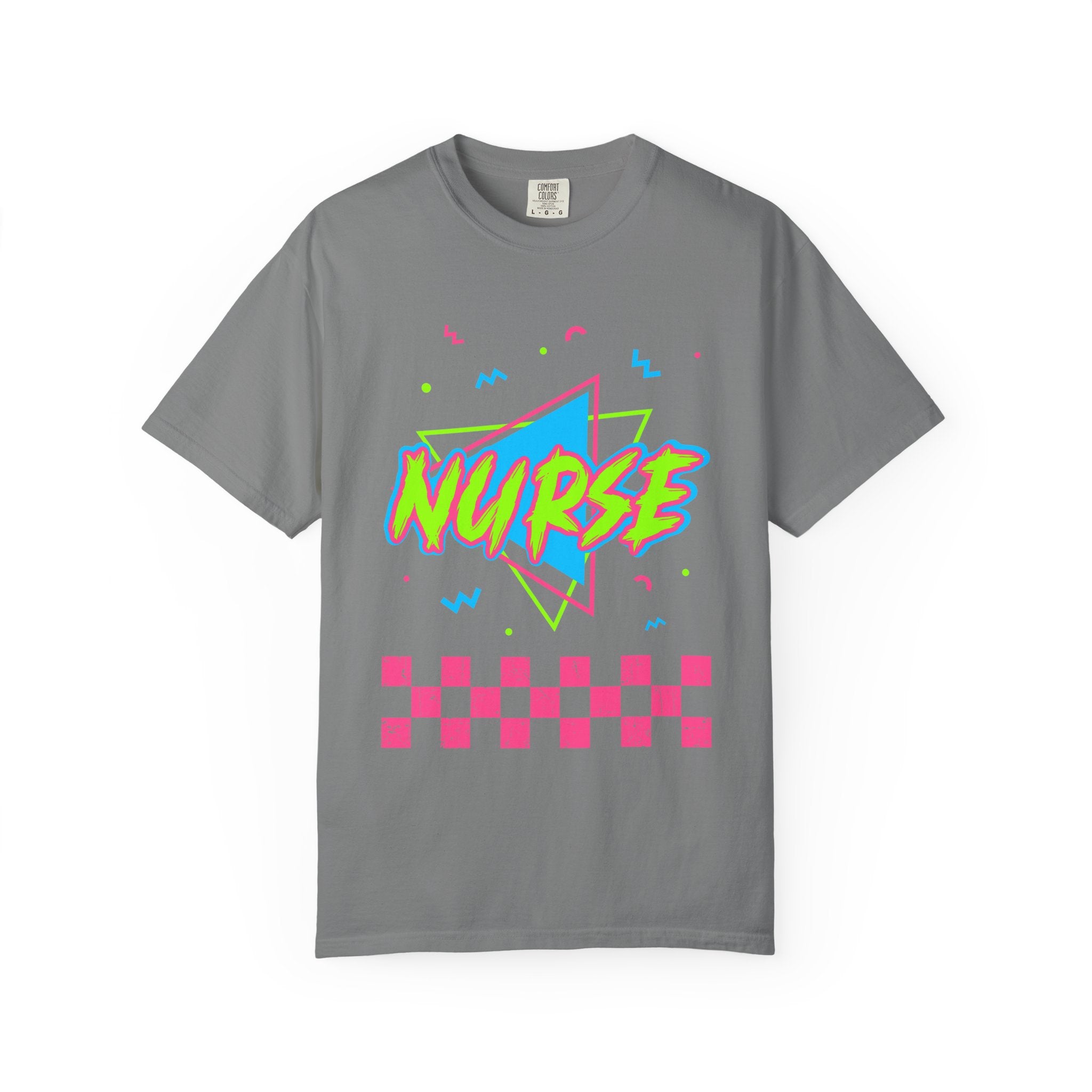 Nurse Retro 90s Graphic T-Shirt — Neon Checkerboard Medical Tee