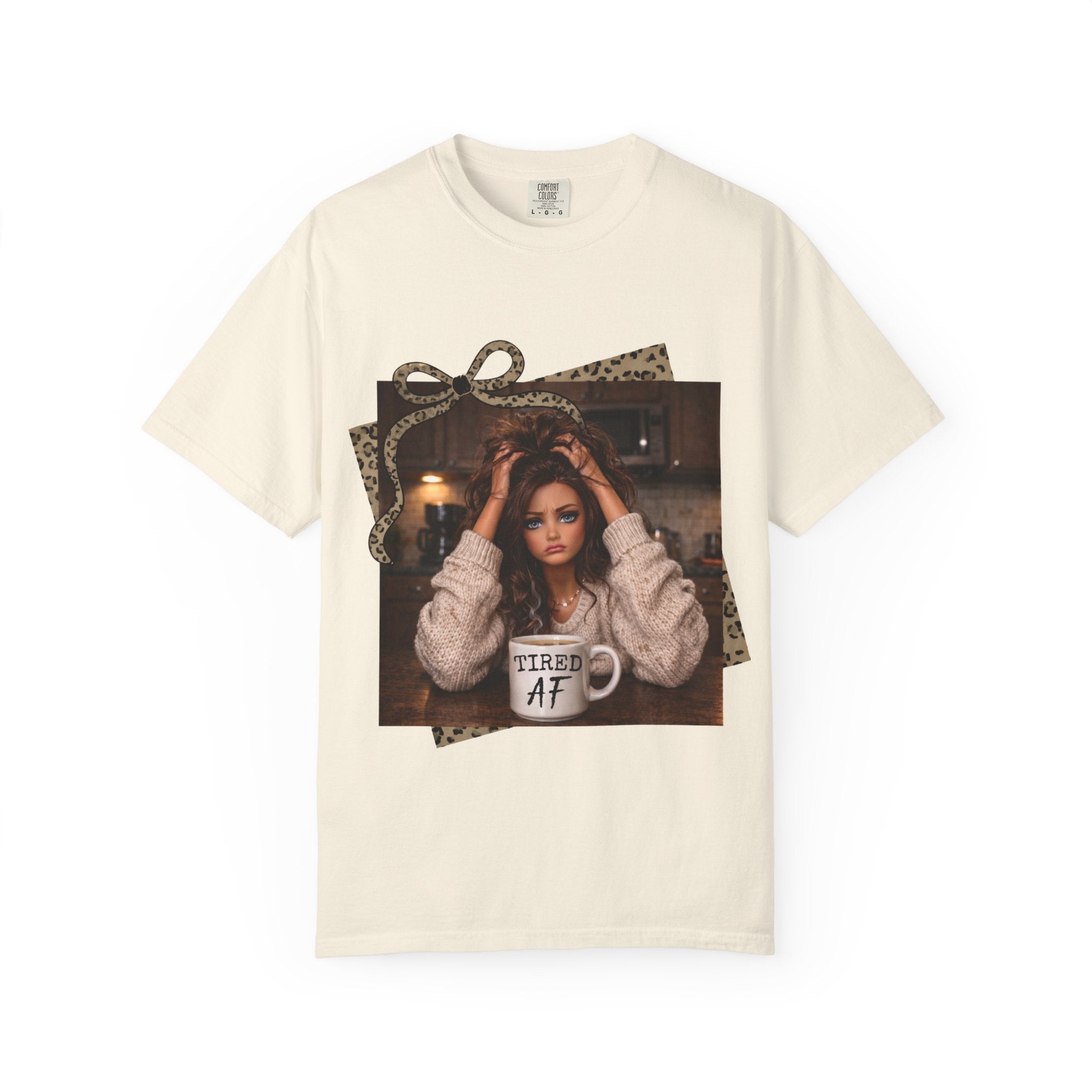 T-Shirt — 'Tired AF' Cozy Photo Tee (Leopard Accent)