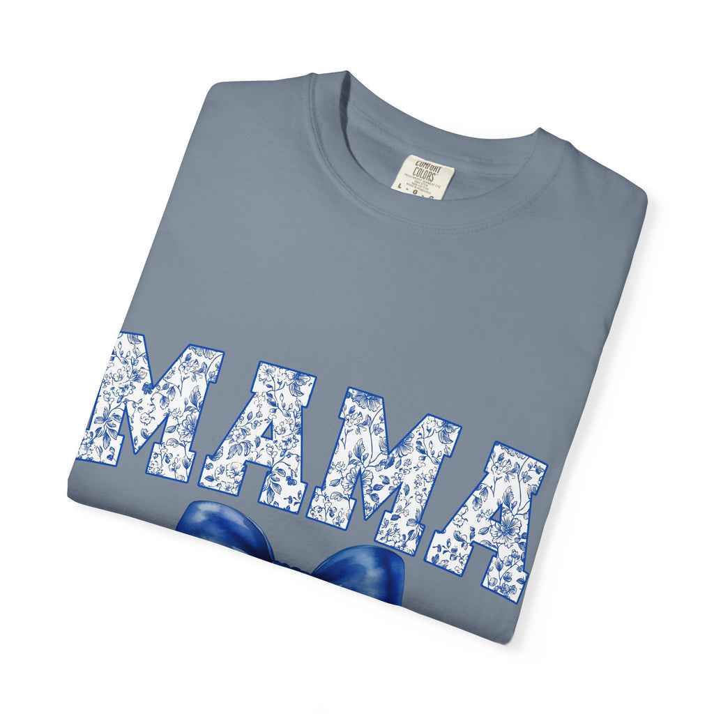 Mama Floral-Pattern T-Shirt with Blue Bow — Mother's Day Gift Tee