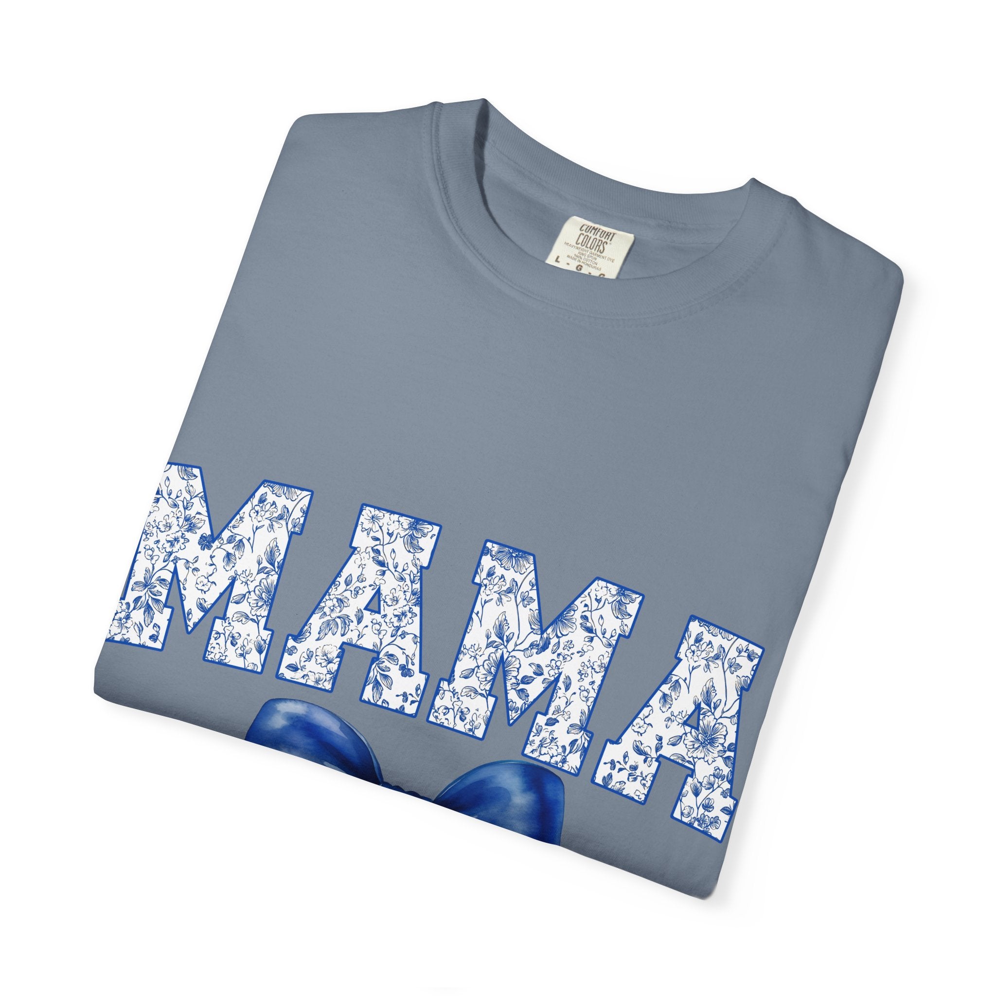 Mama Floral-Pattern T-Shirt with Blue Bow — Mother's Day Gift Tee