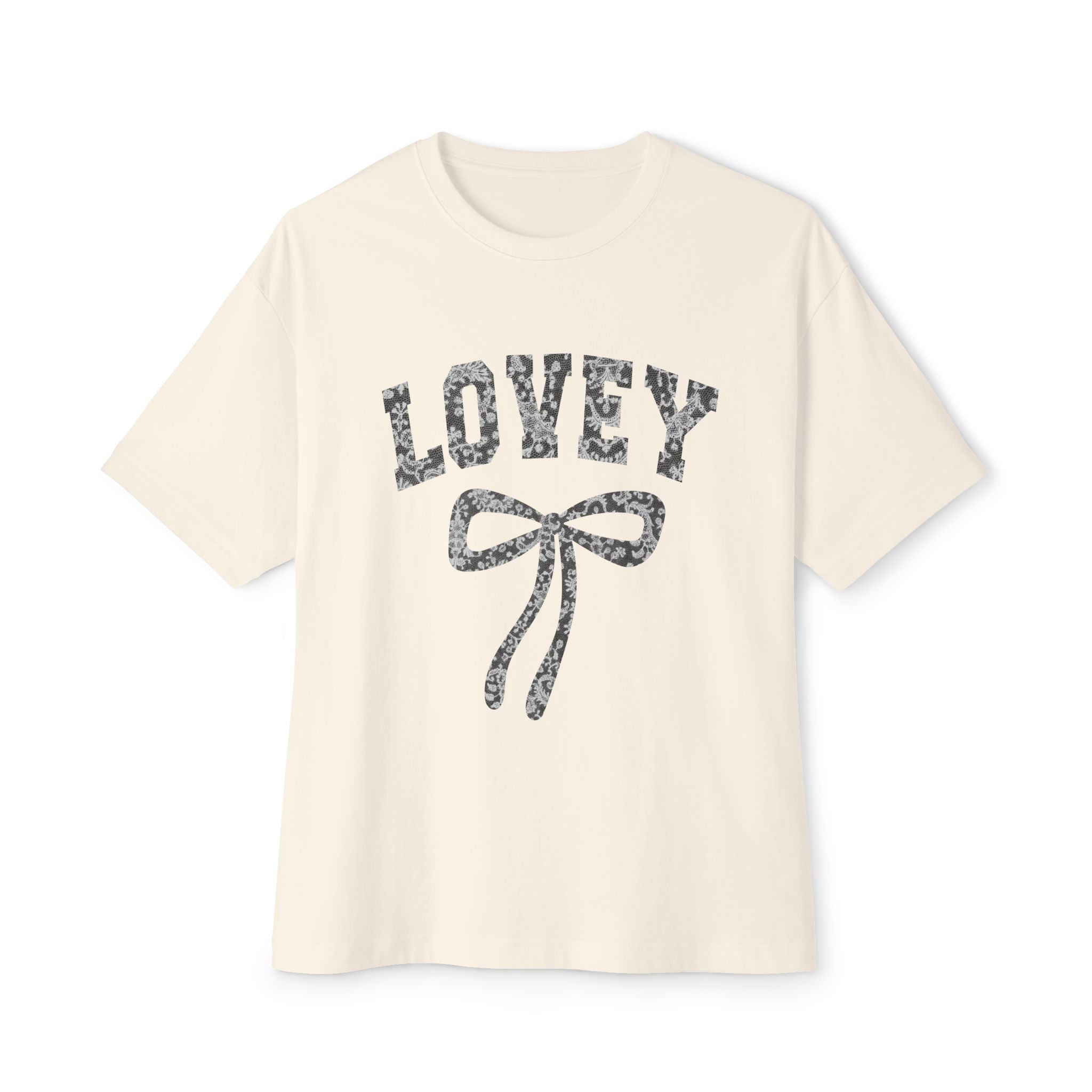 Lovey Bow Tee — Oversized Graphic T‑Shirt with Vintage Ribbon Design