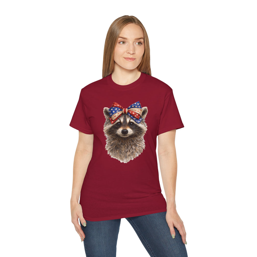 Raccoon with American Flag Bow Tee