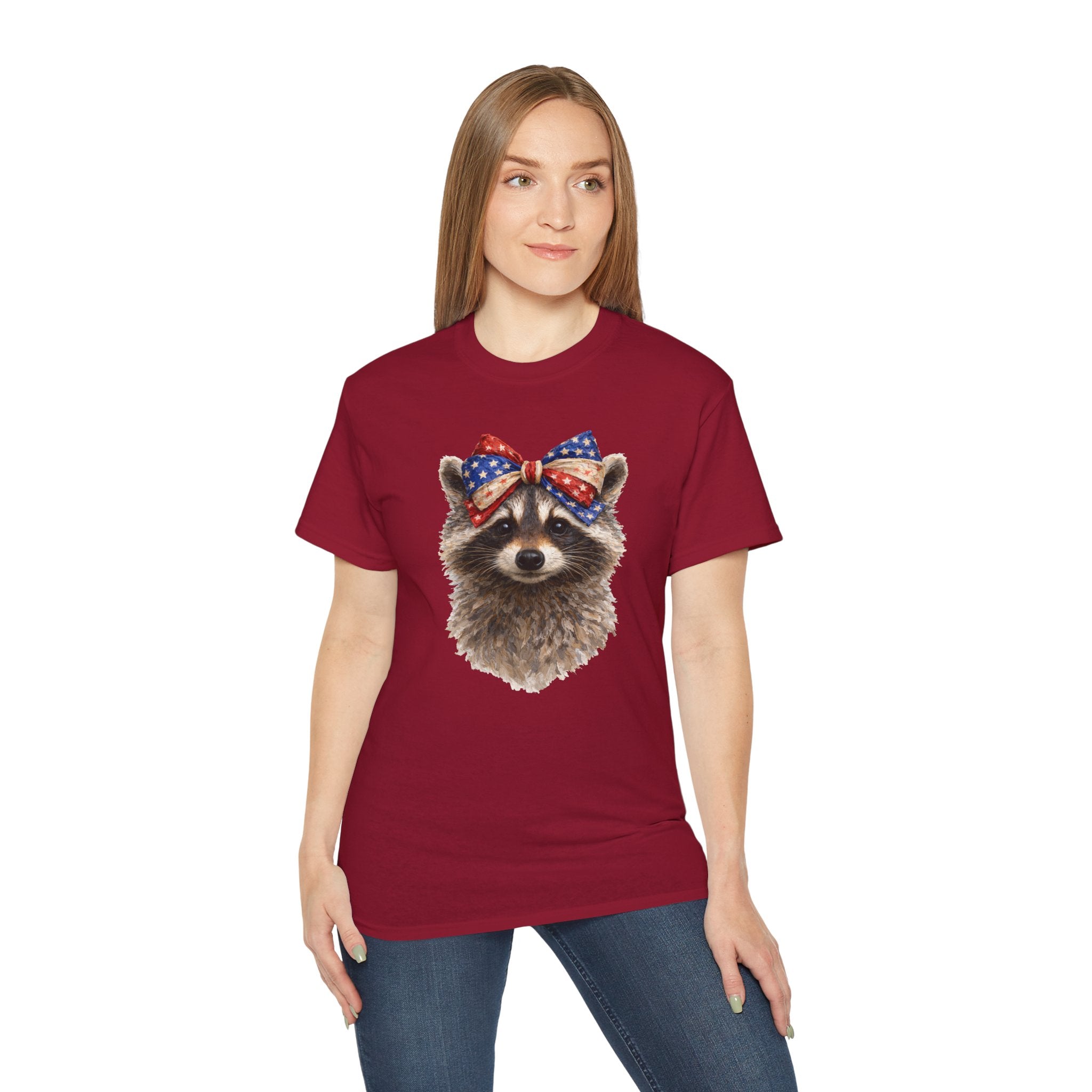 Raccoon with American Flag Bow Tee