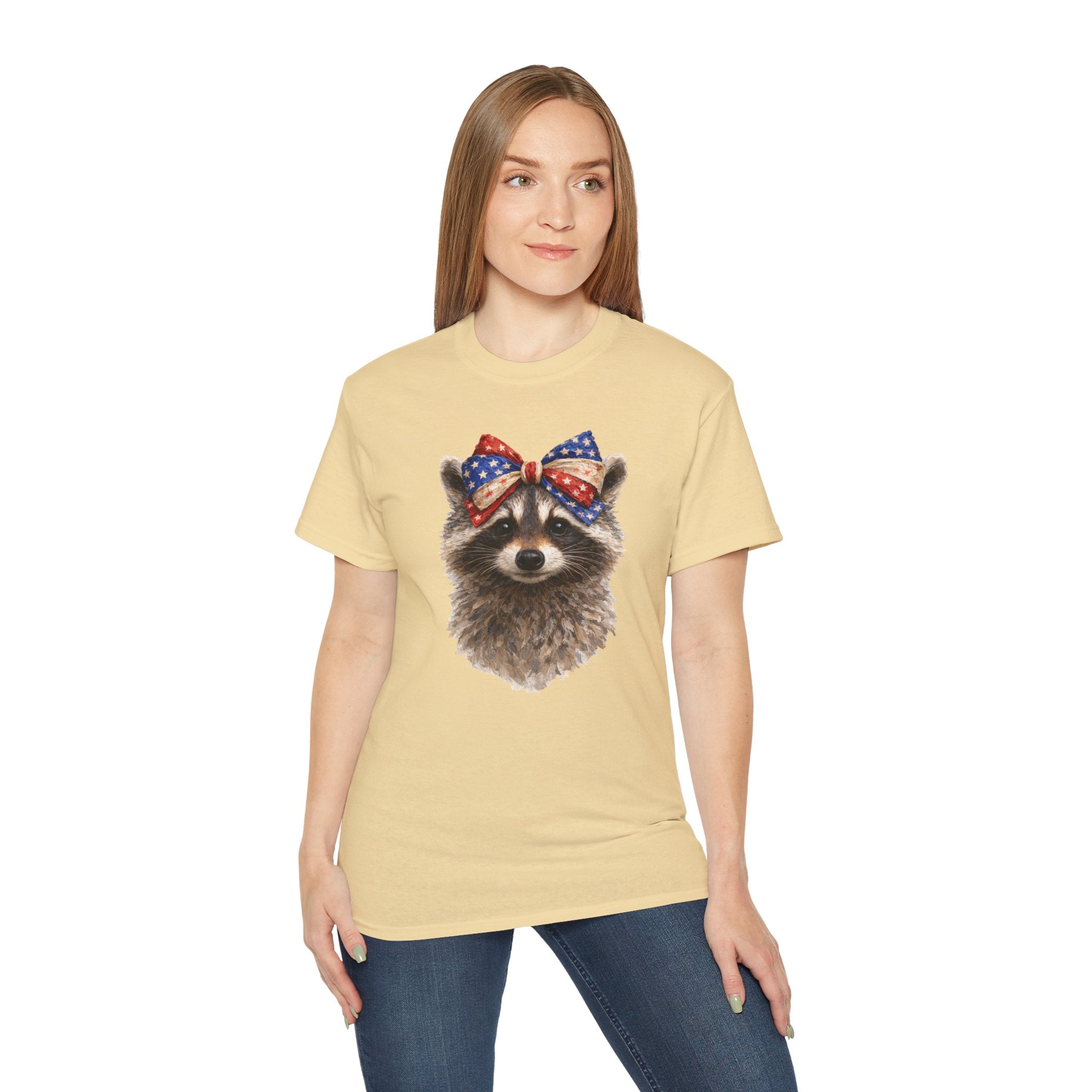 Raccoon with American Flag Bow Tee