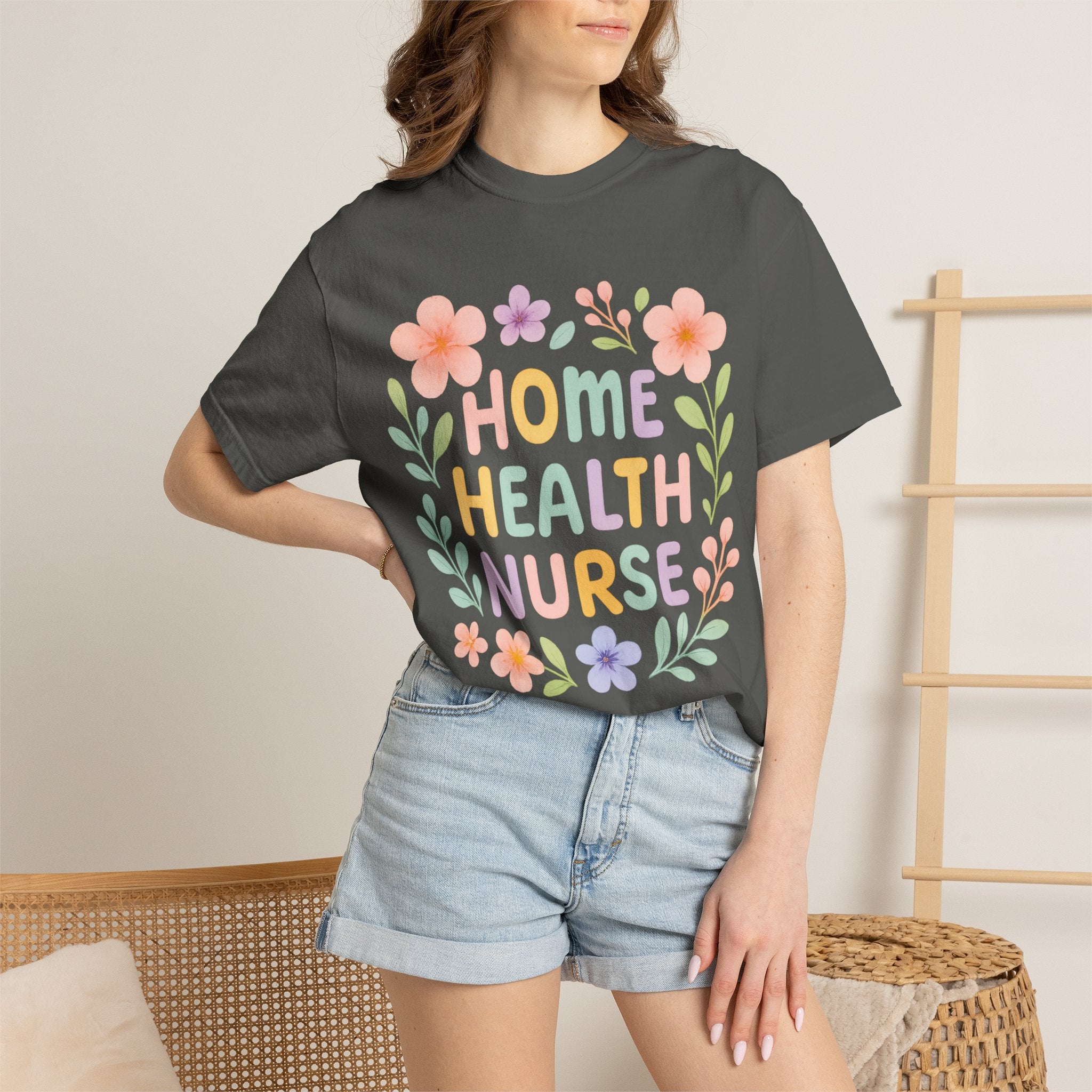 Home Health Nurse Floral T-Shirt — Pastel Appreciation Tee for Nurses