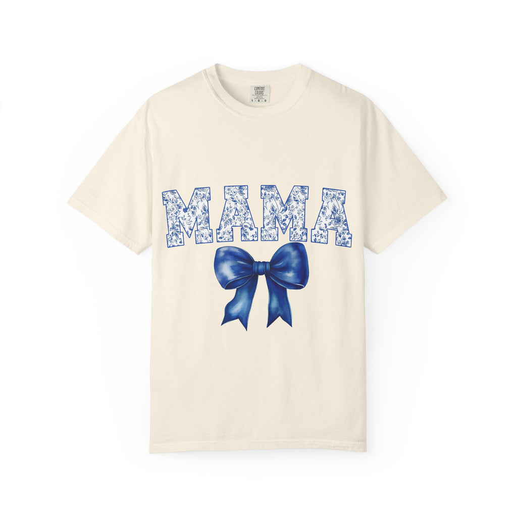 Mama Floral-Pattern T-Shirt with Blue Bow — Mother's Day Gift Tee