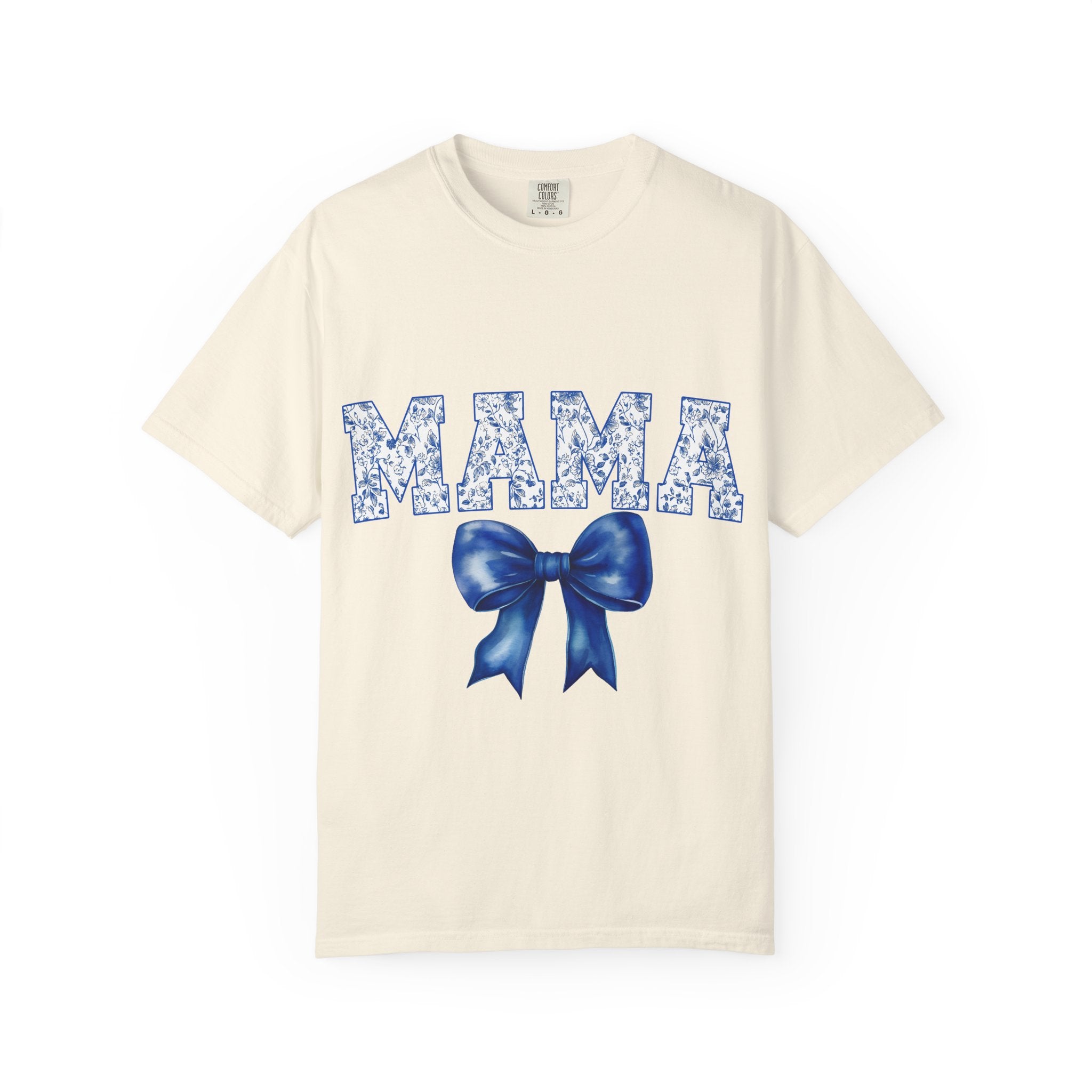 Mama Floral-Pattern T-Shirt with Blue Bow — Mother's Day Gift Tee