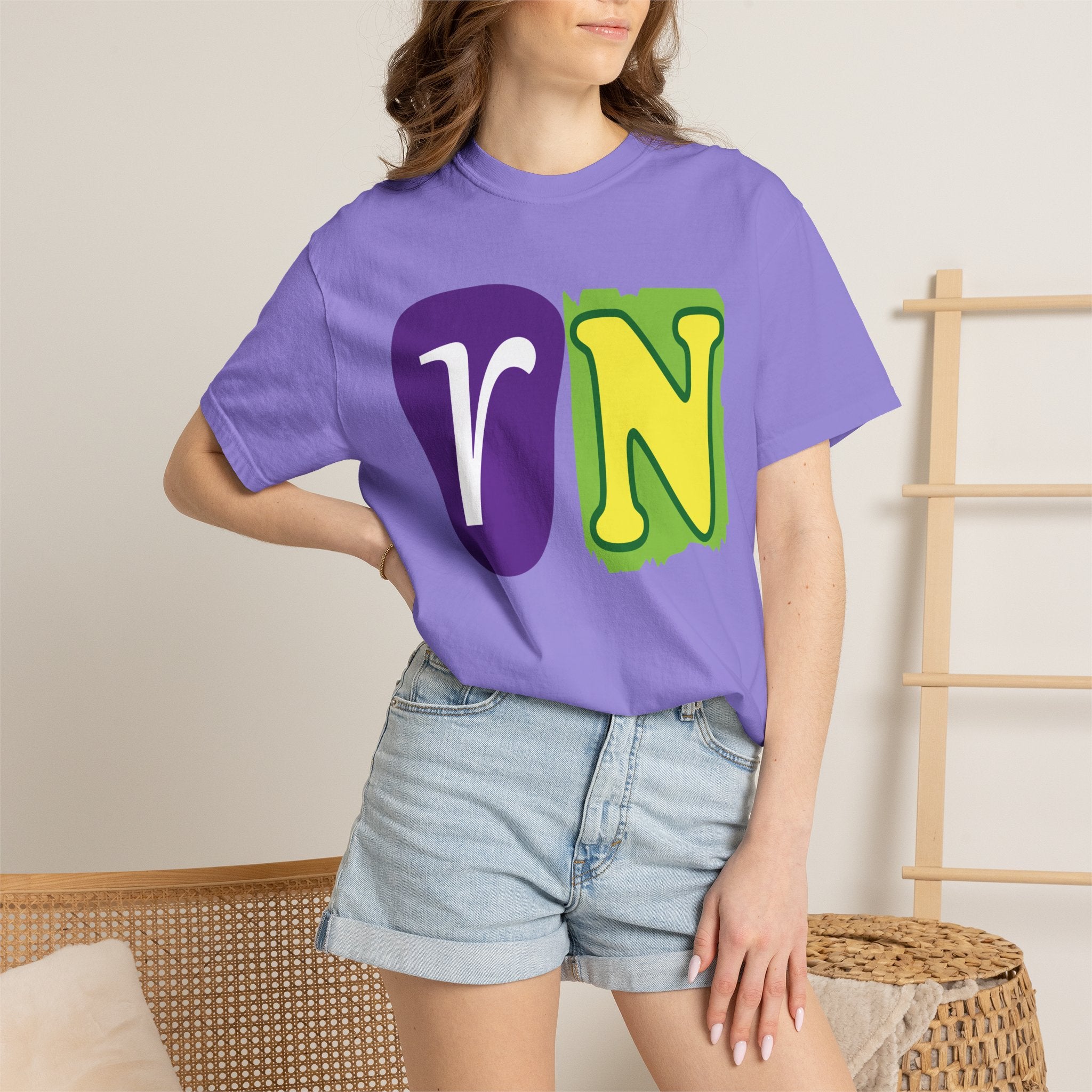 RN Block Letter T-Shirt — Playful Color-Block Initial Tee