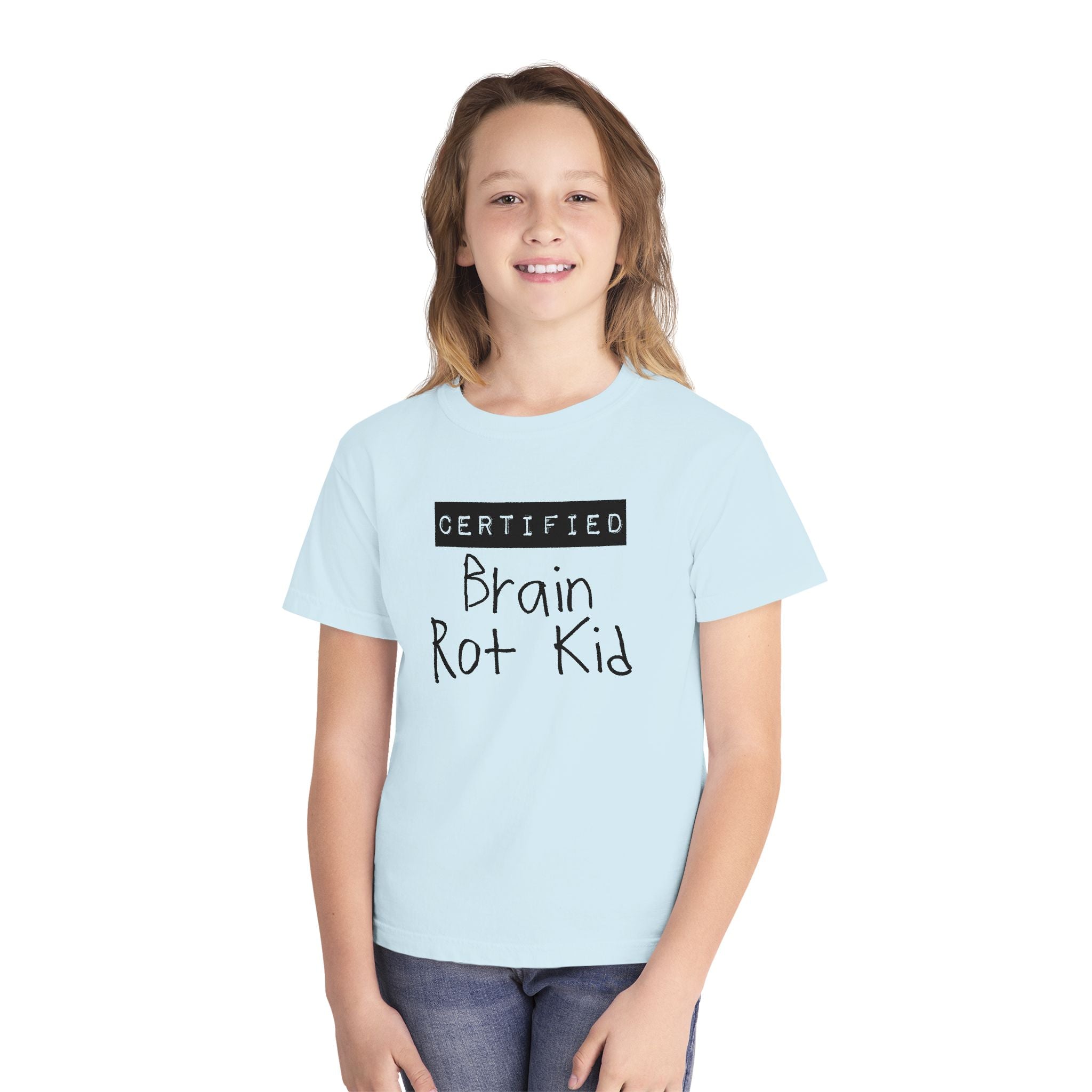 Youth T‑Shirt “Certified Brain Rot Kid” Graphic Tee — Funny Retro Handwritten Kids Shirt