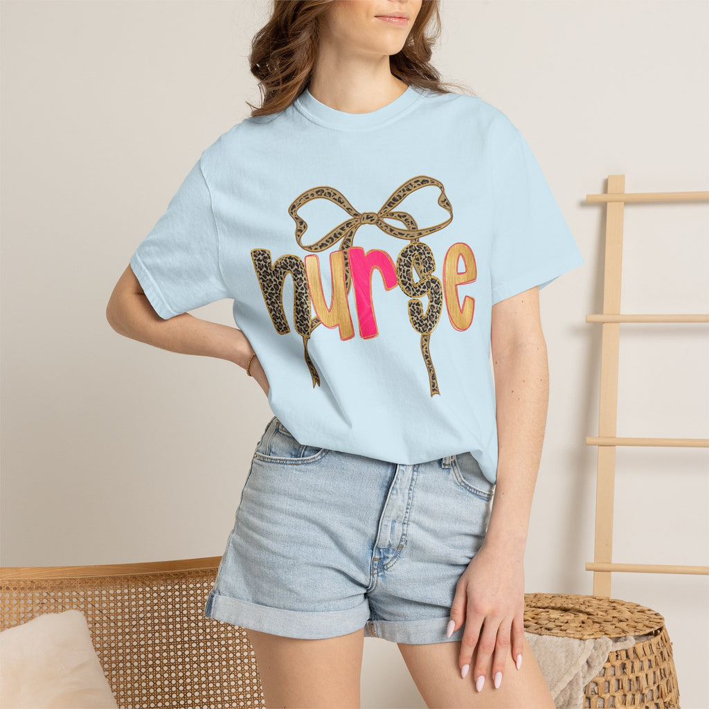 Nurse Leopard Bow T-Shirt — Cute Colorful Nurse Tee