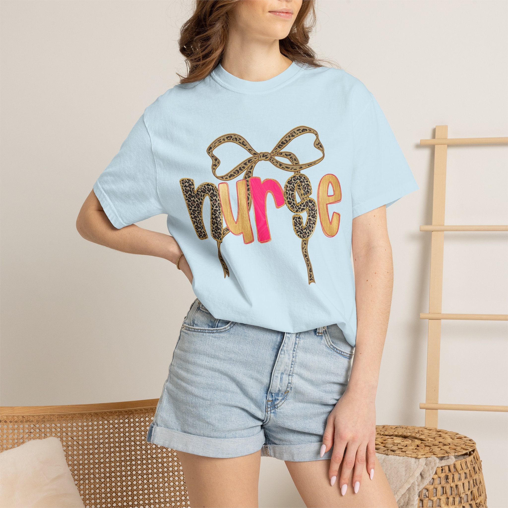 Nurse Leopard Bow T-Shirt — Cute Colorful Nurse Tee