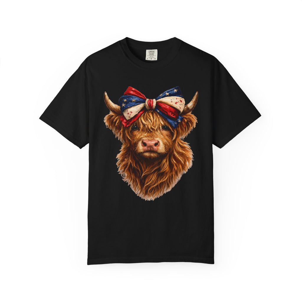 Highland Cow Tee — Patriotic Bandana Cow Graphic T-Shirt