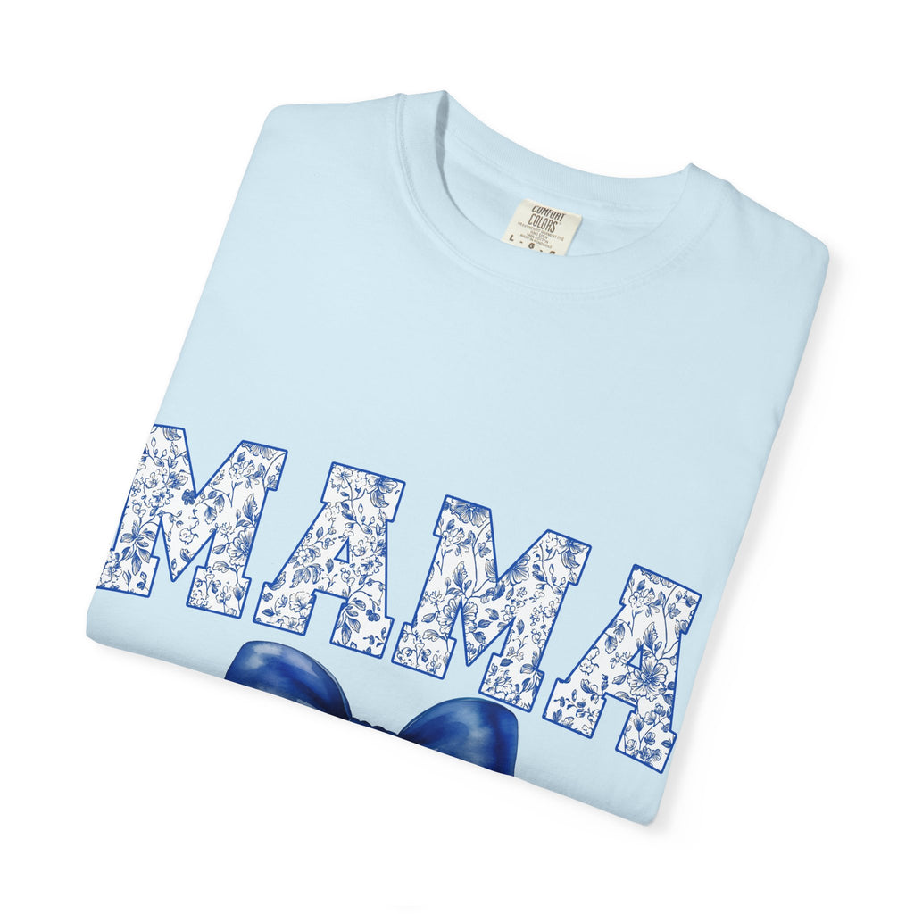 Mama Floral-Pattern T-Shirt with Blue Bow — Mother's Day Gift Tee