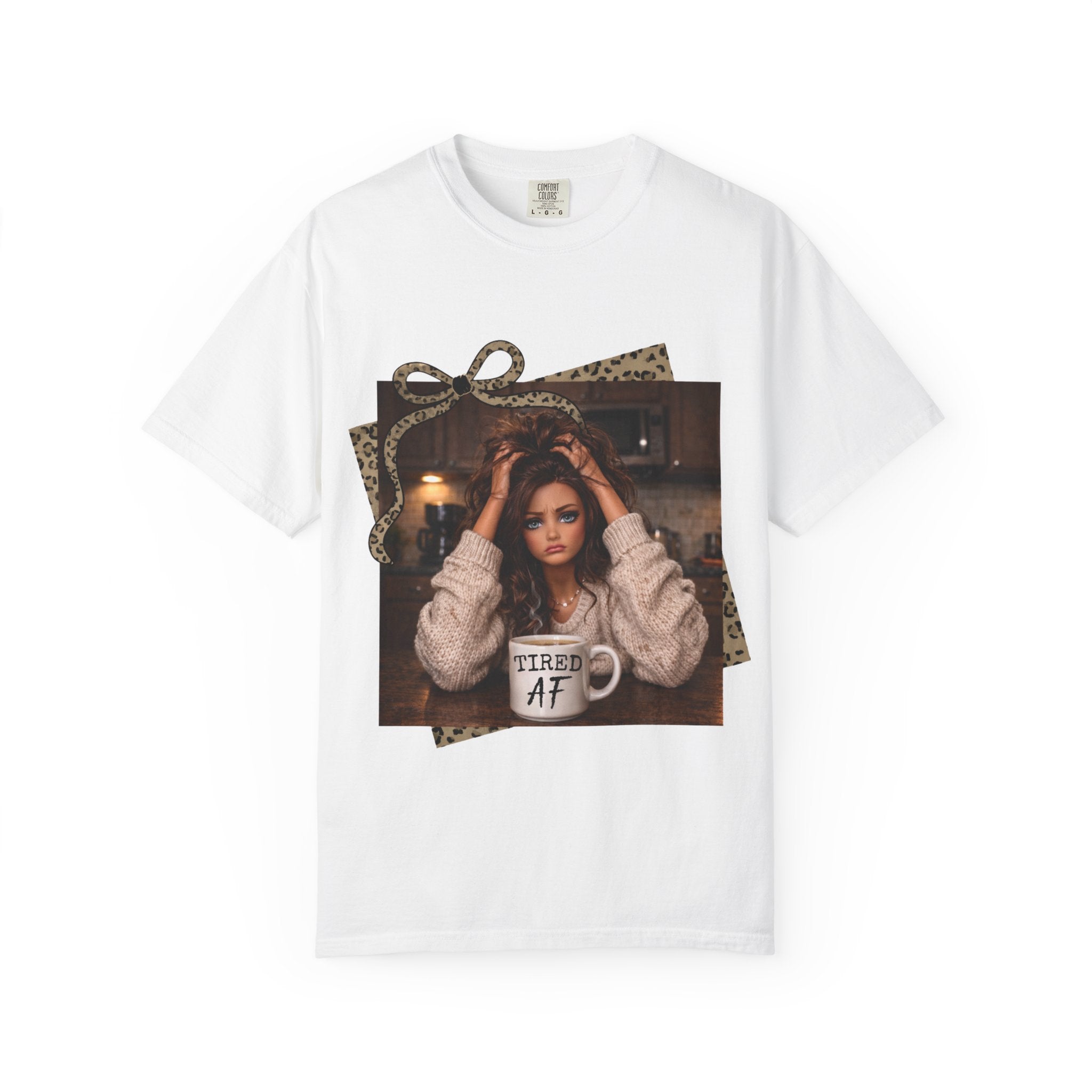 T-Shirt — 'Tired AF' Cozy Photo Tee (Leopard Accent)