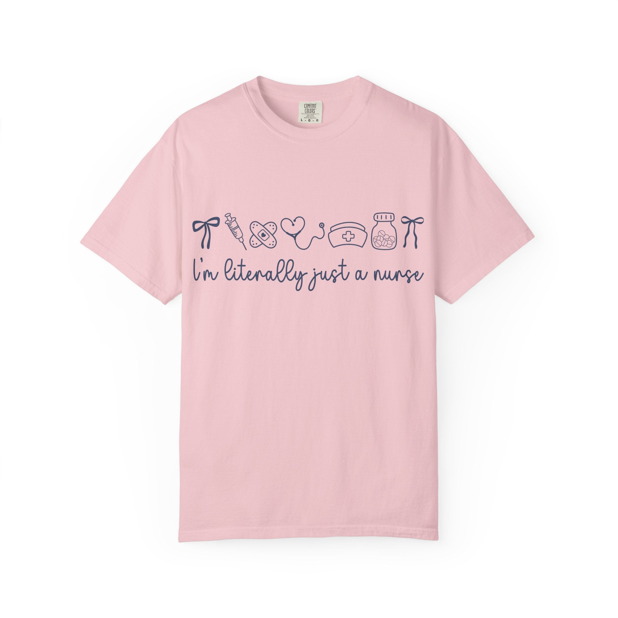 Nurse Crewneck T-Shirt — "I'm Literally Just a Nurse" Minimal Medical Icons Tee