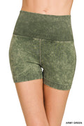 Army Green Washed Seamless High Waisted Shorts