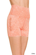 Coral Washed Seamless High Waisted Shorts