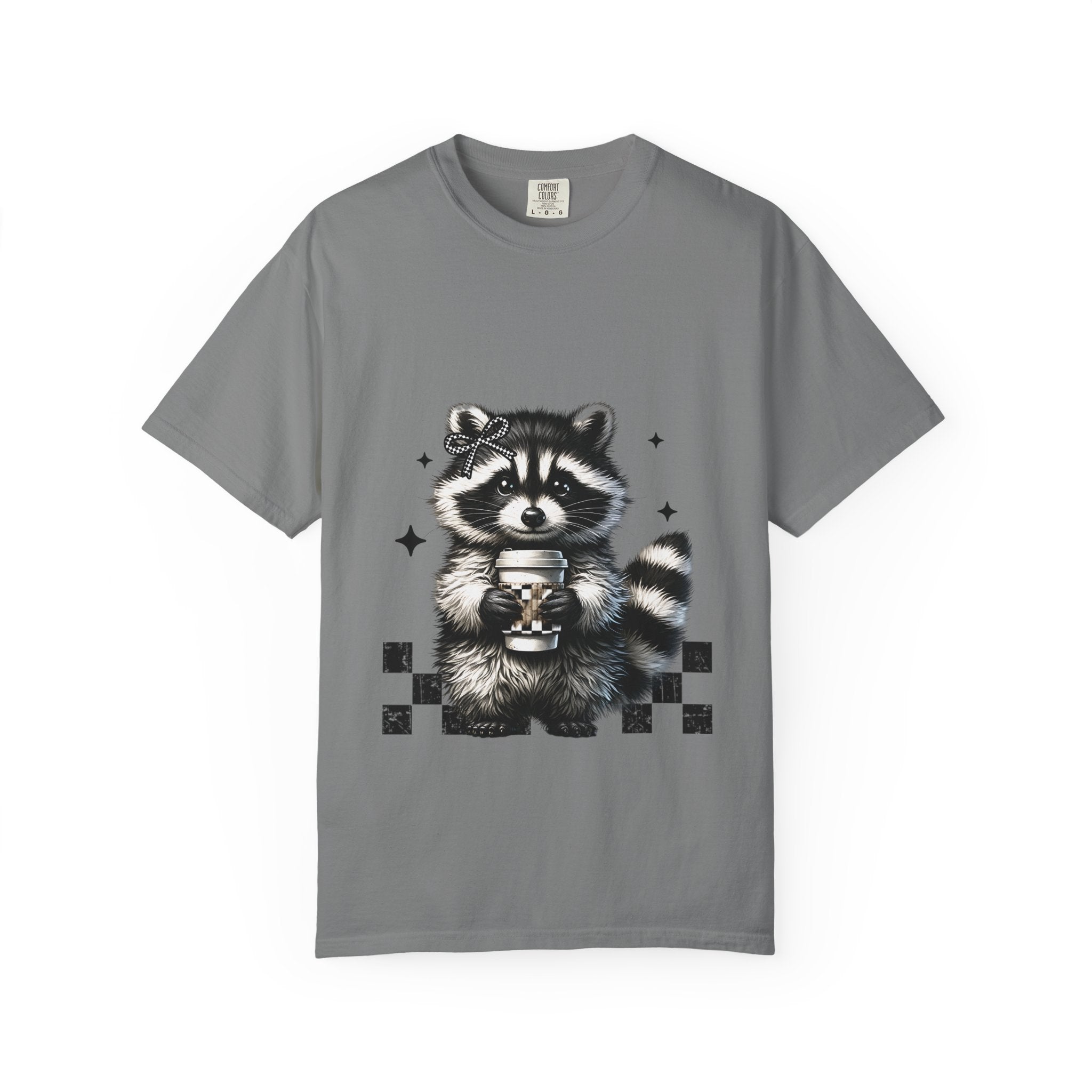 Raccoon Coffee Tee — Cute Holding Mug Graphic T-Shirt