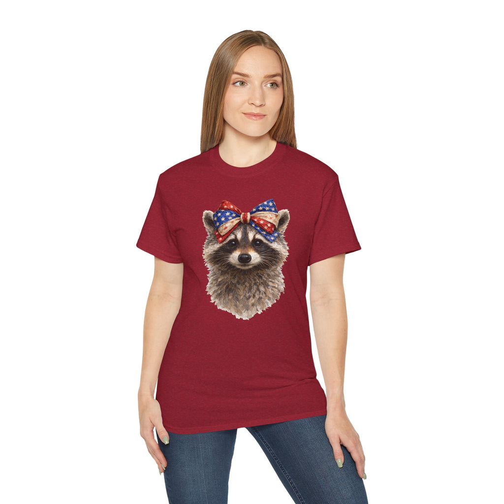 Raccoon with American Flag Bow Tee