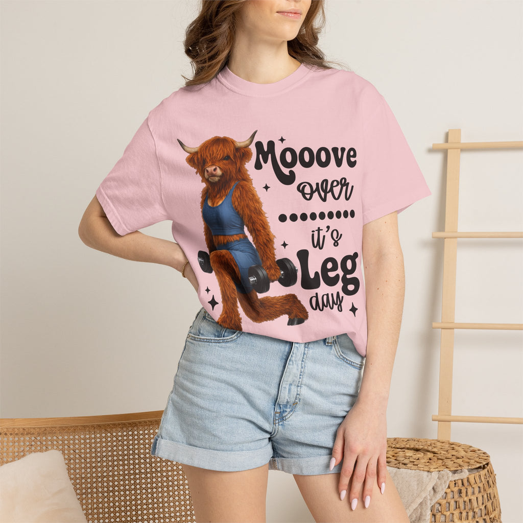 Leg Day Cow Graphic T-Shirt — "Mooove Over It's Leg Day" Funny Gym Tee