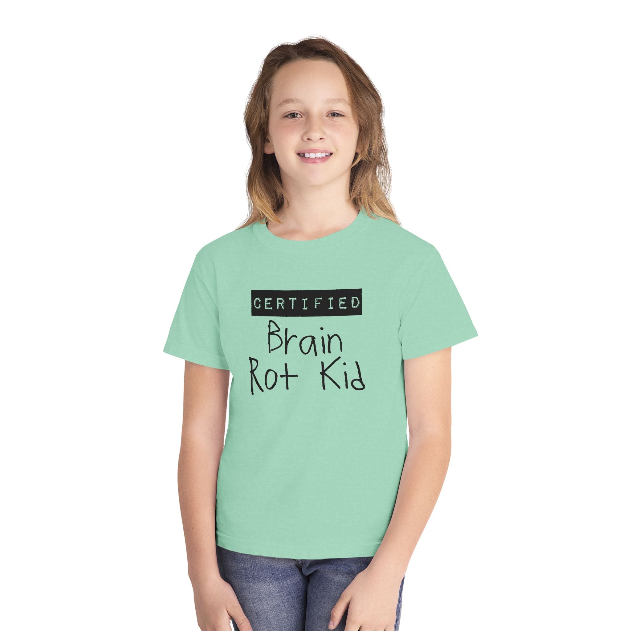 Youth T‑Shirt “Certified Brain Rot Kid” Graphic Tee — Funny Retro Handwritten Kids Shirt