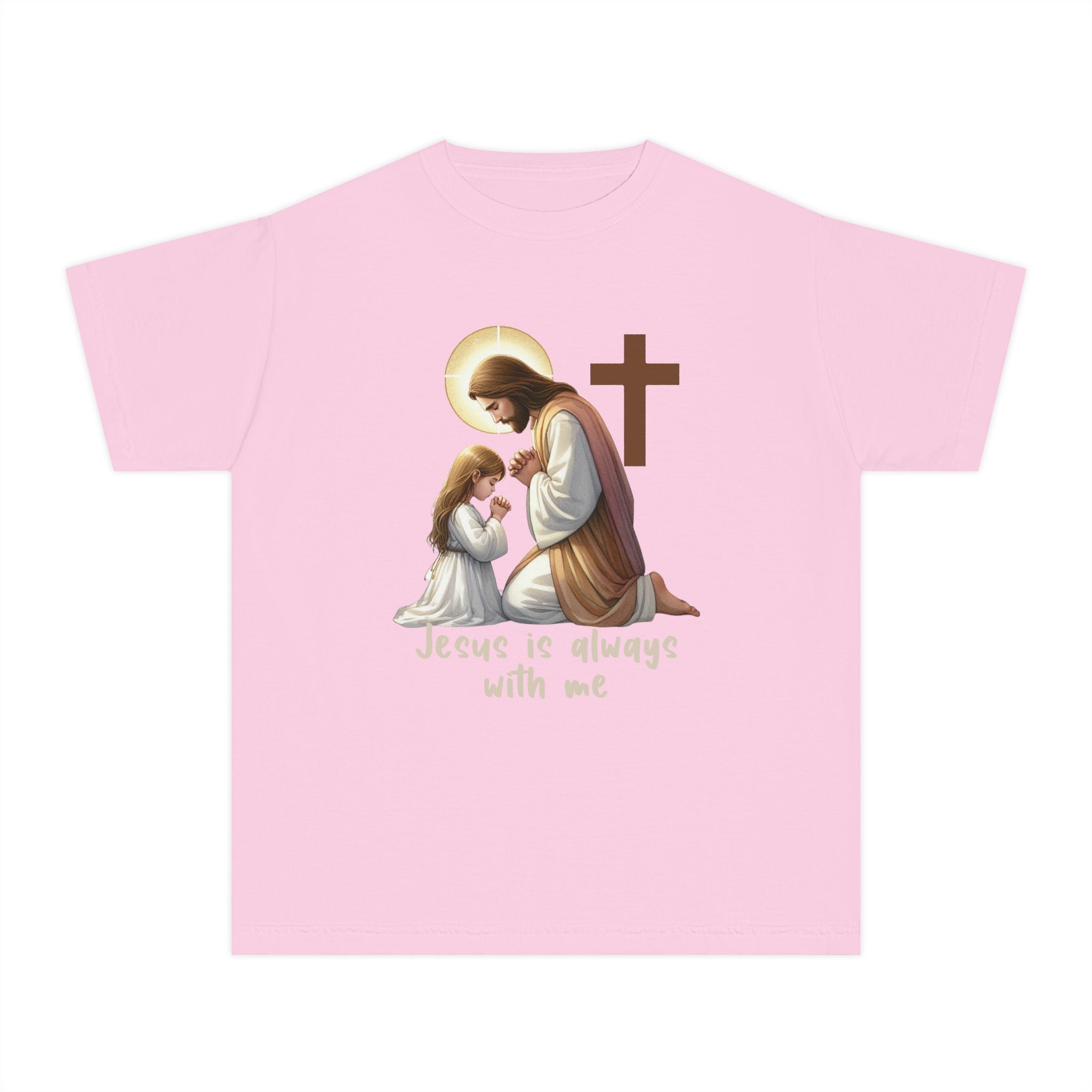 Youth Tee — "Jesus is Always With Me" Christian Prayer Kids T-Shirt