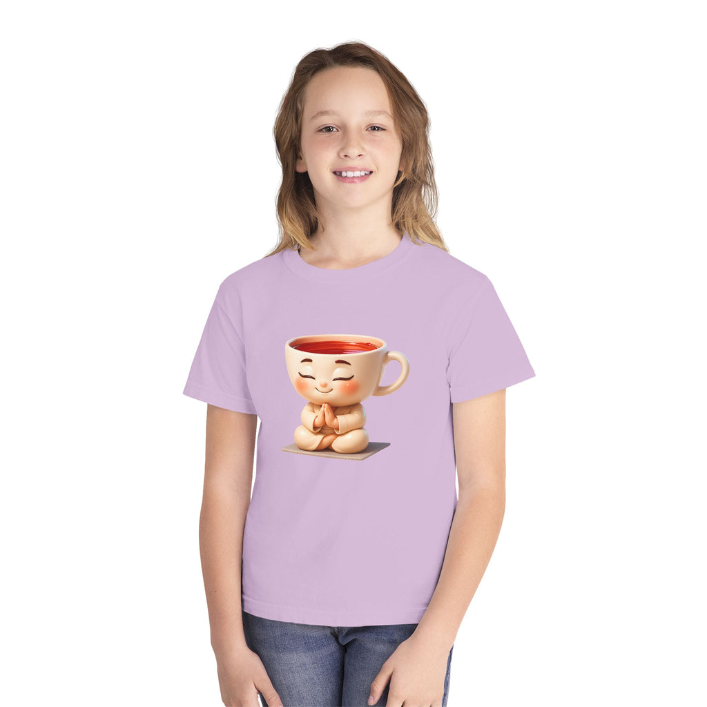 Youth Tee — Cute Meditating Teacup Cartoon Shirt for Kids