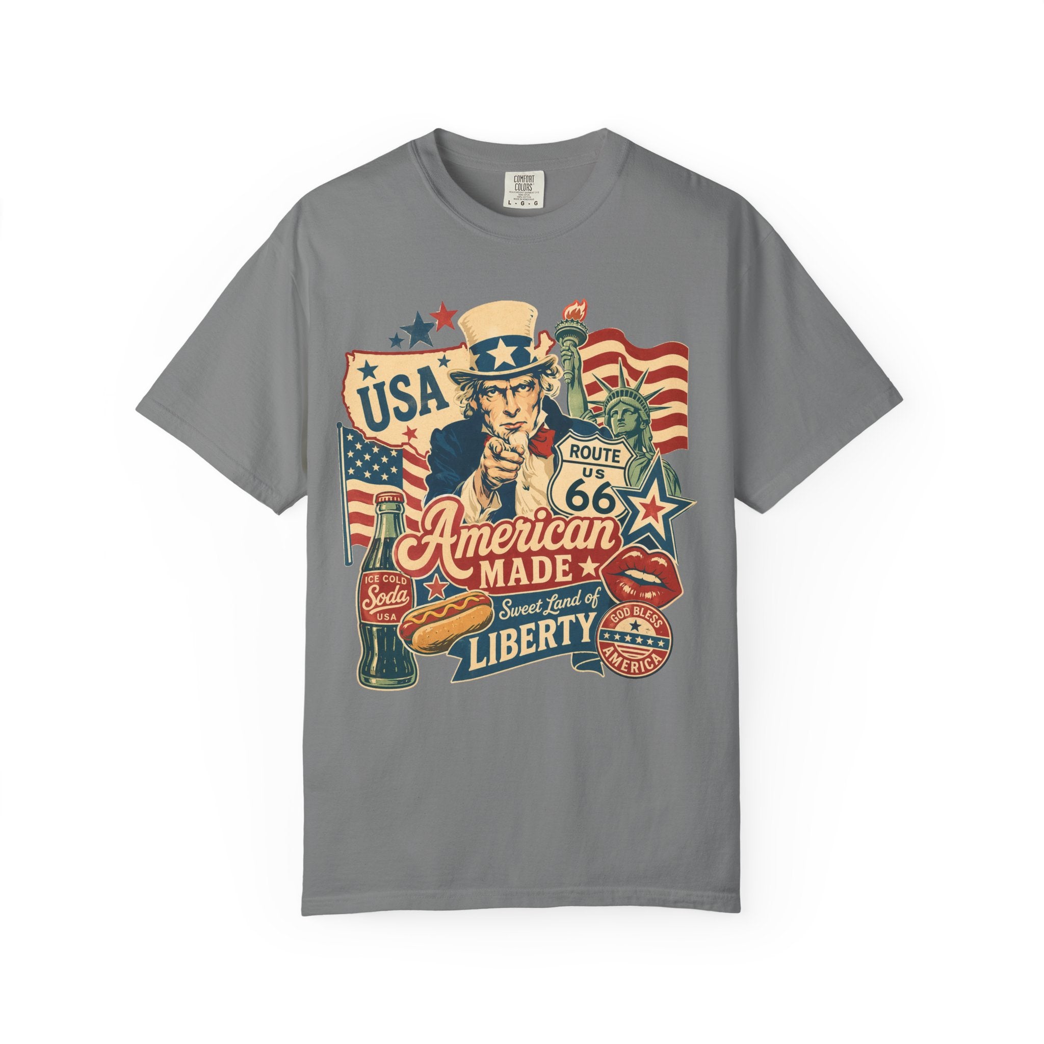 American Made Liberty T-Shirt — Vintage Uncle Sam Route 66 USA Graphic