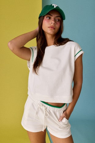 Contrast Trim Short Sleeve Top And Short Set