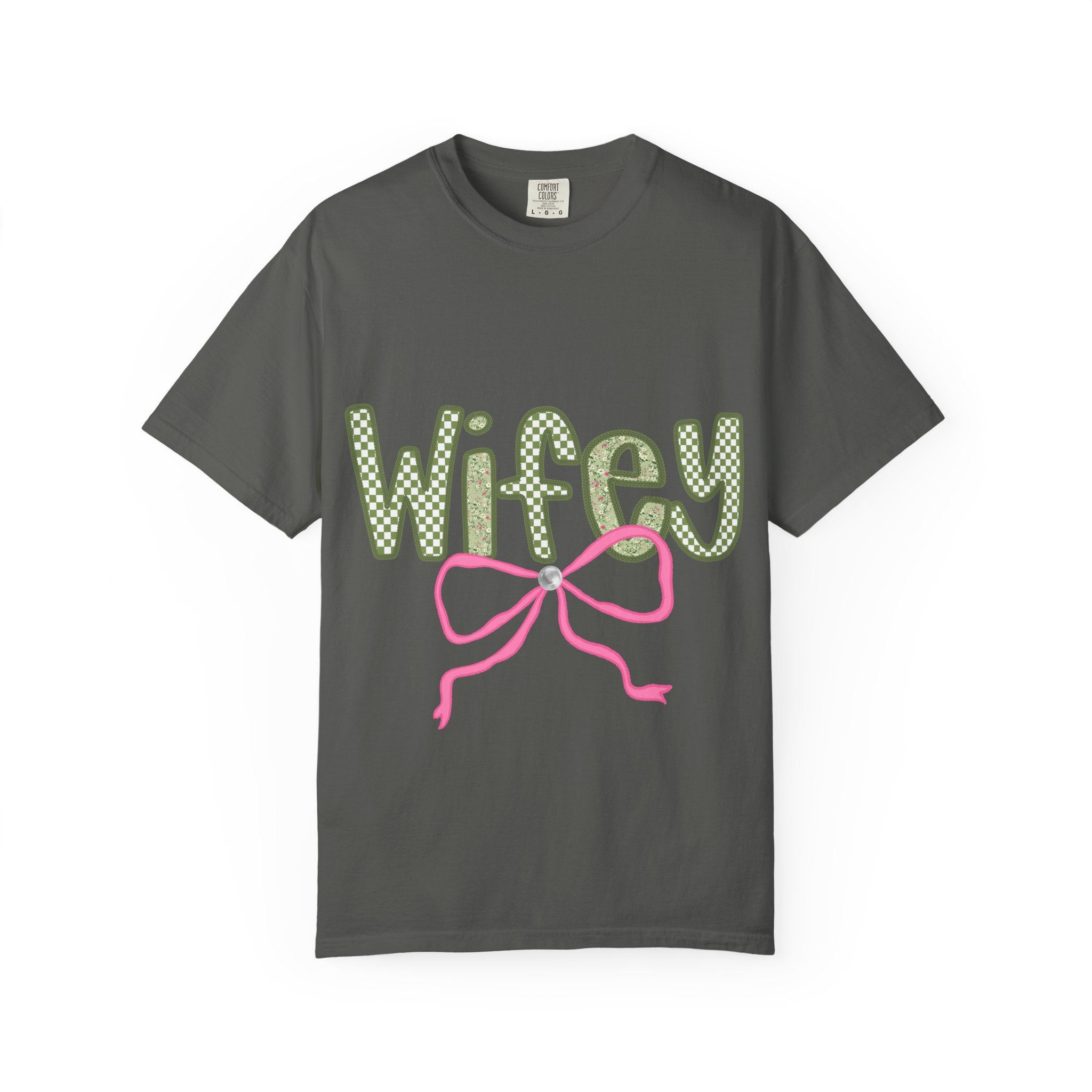 Wifey Graphic T-Shirt — Cute Polka Dot Text with Pink Bow