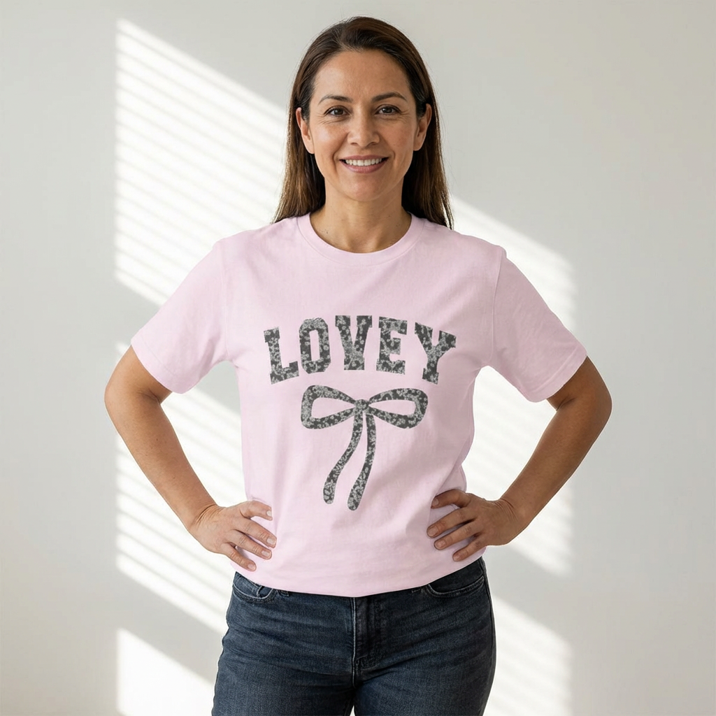 Lovey Bow Tee — Oversized Graphic T‑Shirt with Vintage Ribbon Design