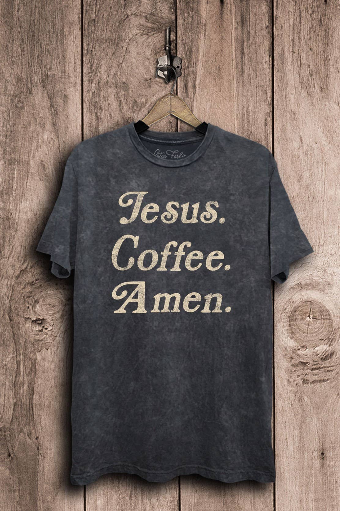 Jesus Coffee Amen Graphic Top: Mocha Mineral Wash / S