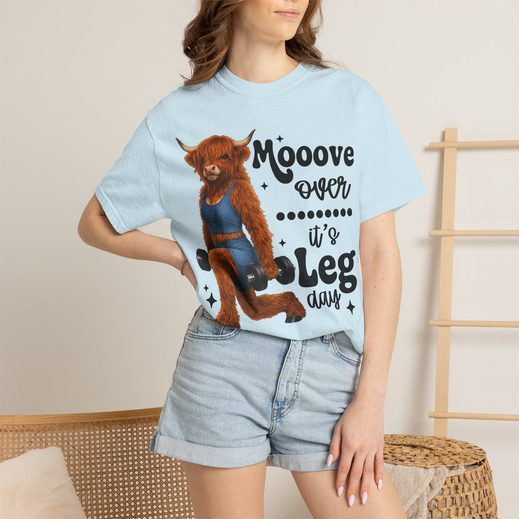 Leg Day Cow Graphic T-Shirt — "Mooove Over It's Leg Day" Funny Gym Tee
