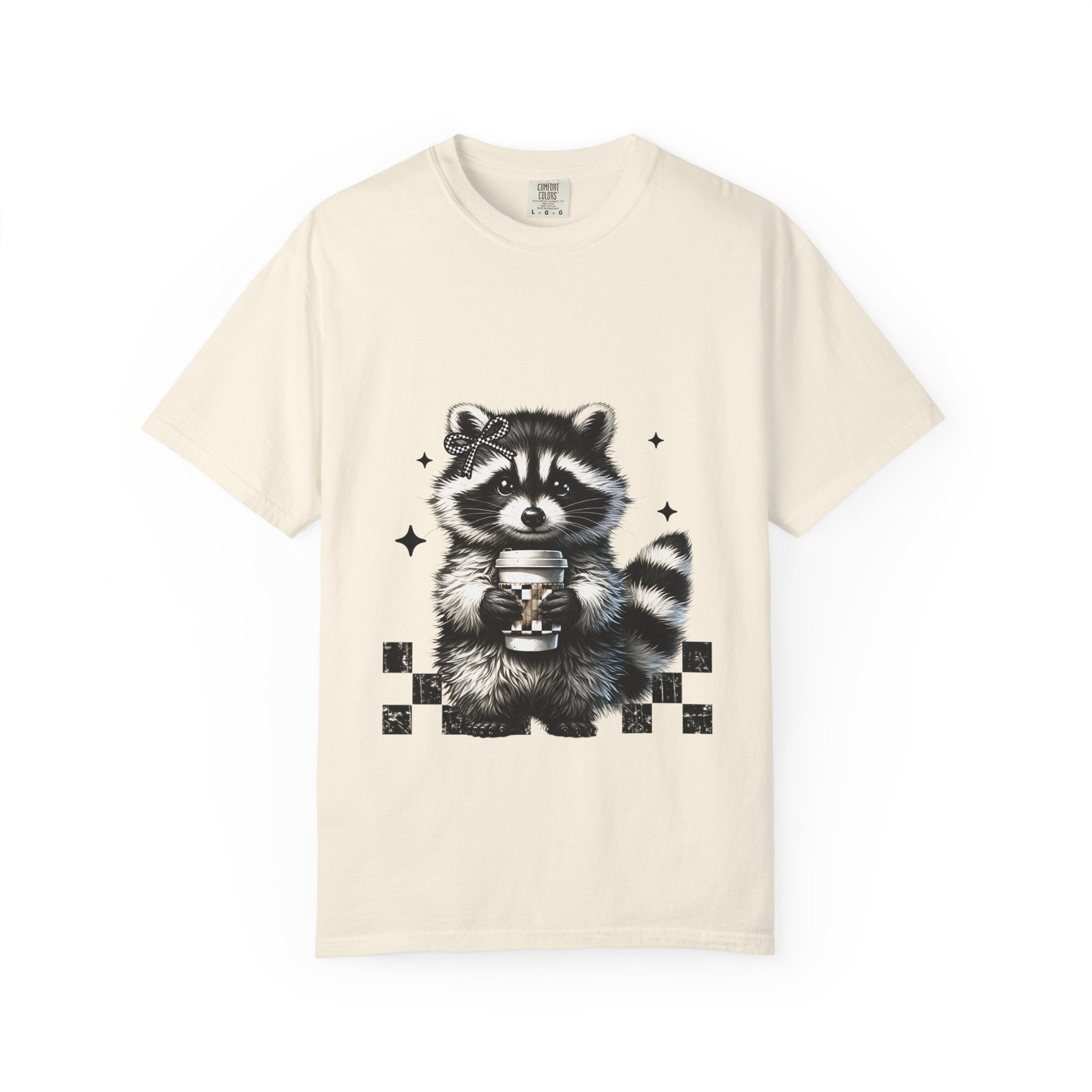 Raccoon Coffee Tee — Cute Holding Mug Graphic T-Shirt